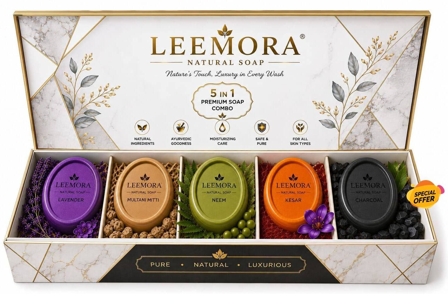 leemora Family Pack Herbal Soap Combo of 5 | Ayurvedic Bath Soap for Daily Skin Care-picture-16