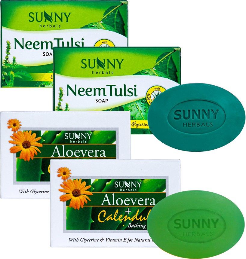 sunny herbals Aloevera & Calendula Bathing Bar-(75gmx2 pcs) and Neem Tulsi Soap-(75gmx2 pcs)-picture-24