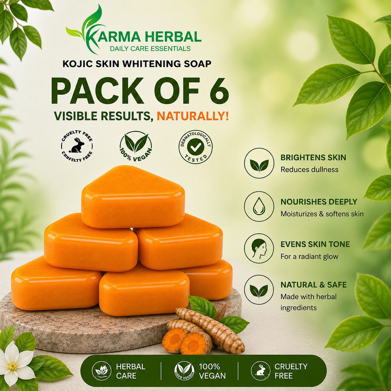 karma herbal Kojic Skin Whitening Soap for Body & Face | Tan Removal | Pack of 6 | 600 gm-picture-19
