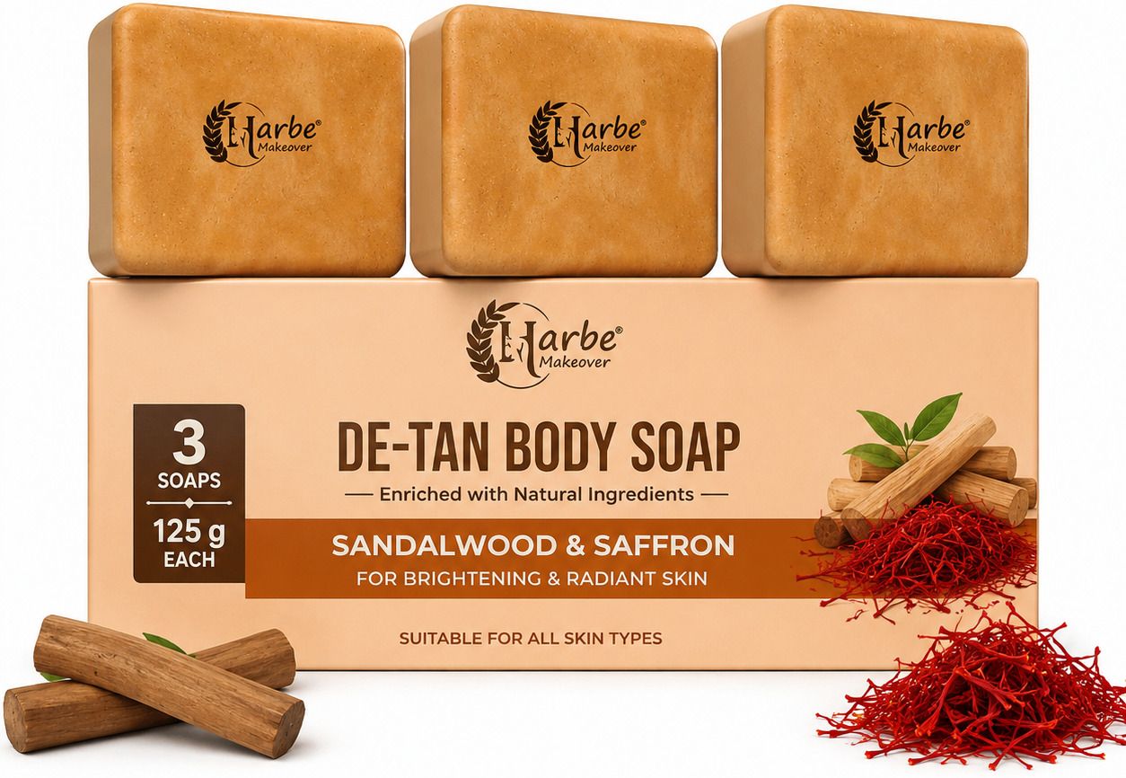 harbe makeover Sandalwood & Saffron De Tan Body Bath Soap for Skin Brightening-picture-43