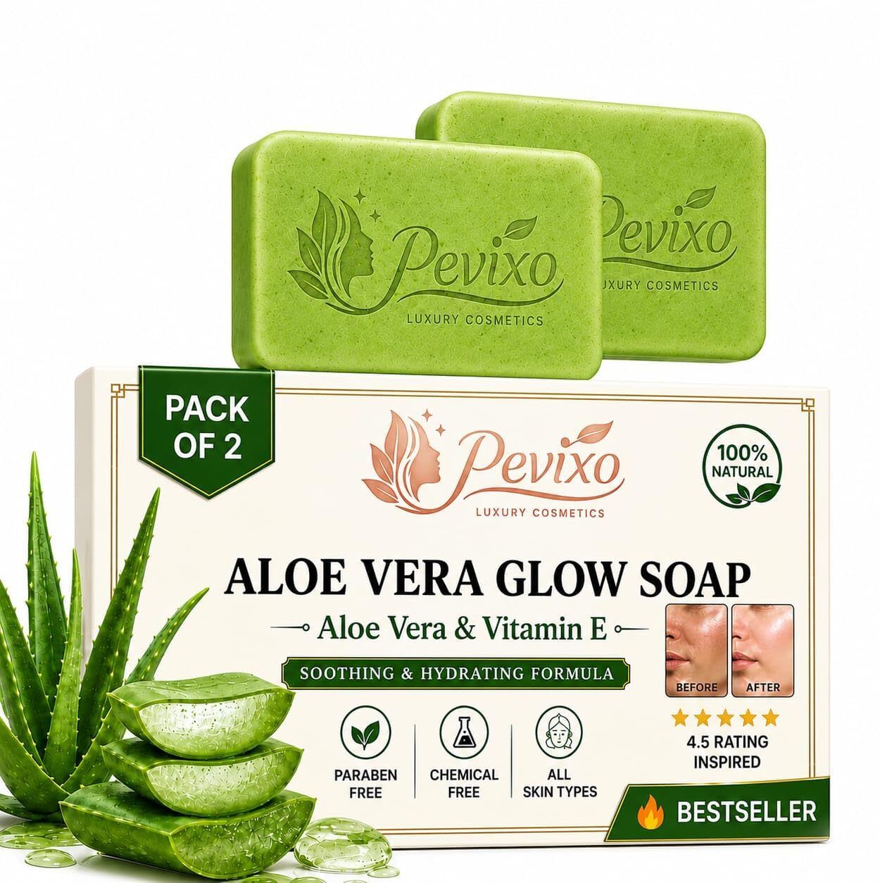 Natural Aloe Vera Glow Soap with Vitamin E Moisturizing Nourishing-image-1