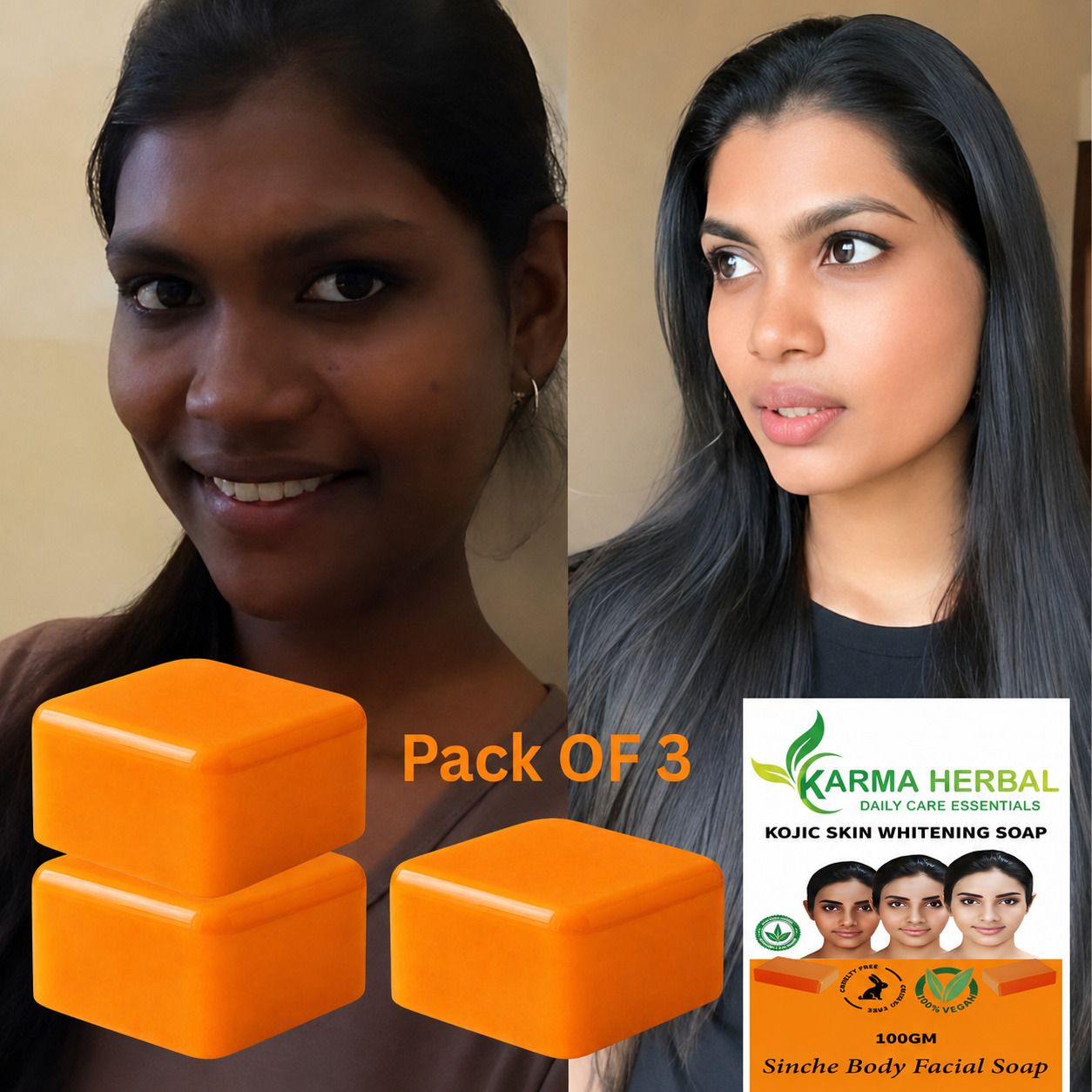 karma herbal Herbal Skin Glow Kojic Papaya Soap Pack Of 3-picture-19