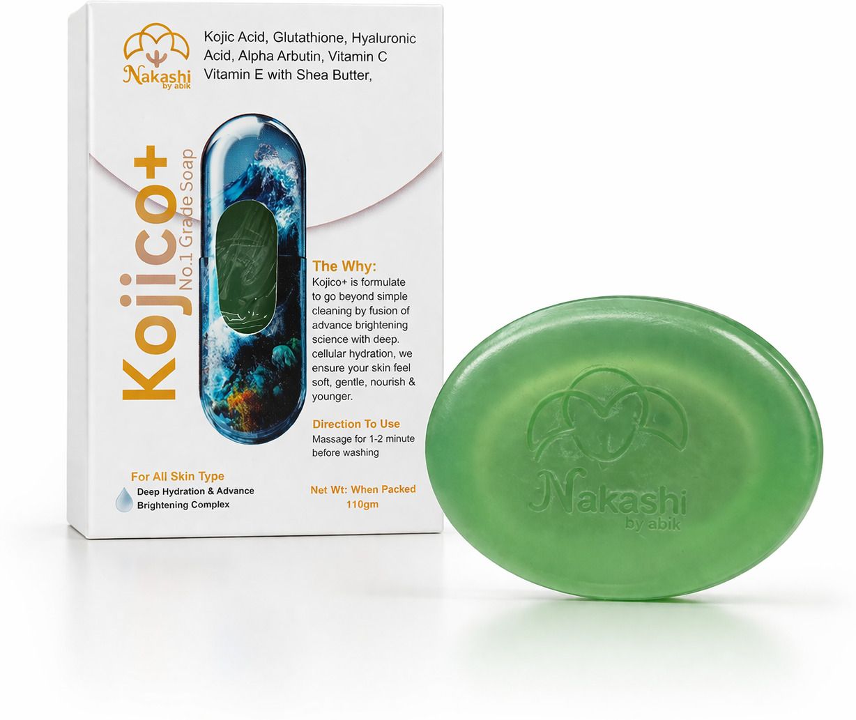 Nakashi Kojico+ Kojic Acid Soap with Glutathione for Brightening–110gm-image-2