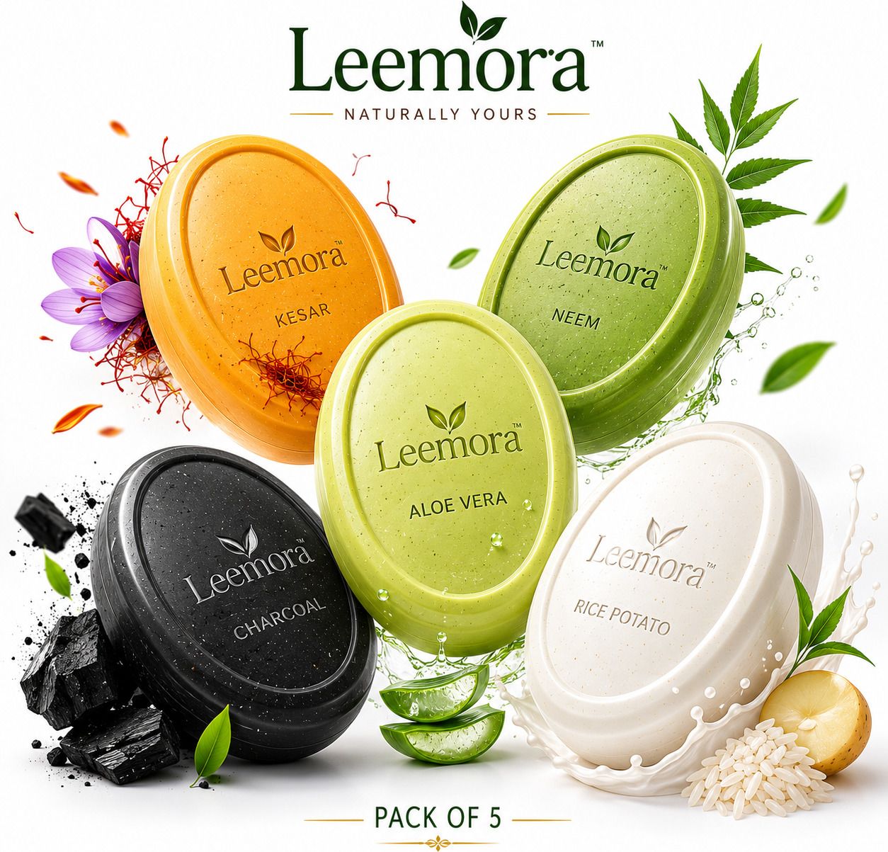 leemora Body Soap Combo Pack of 5 | Natural Herbal Bath Soap Collection-picture-34
