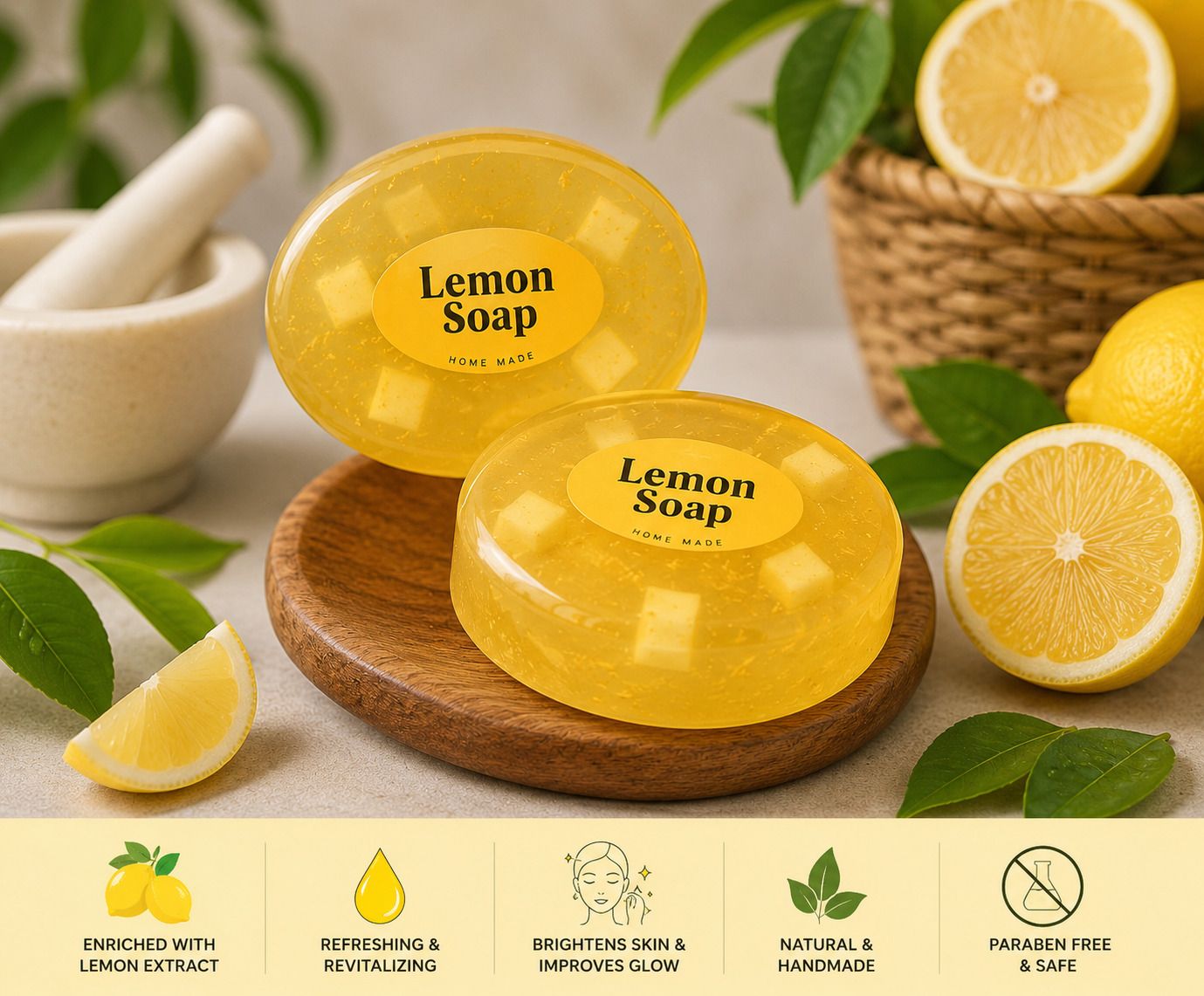 Ayura Fresh Lemon Soap with Lemon Cubes, Handmade Bath Soap Pack of 2-image-29
