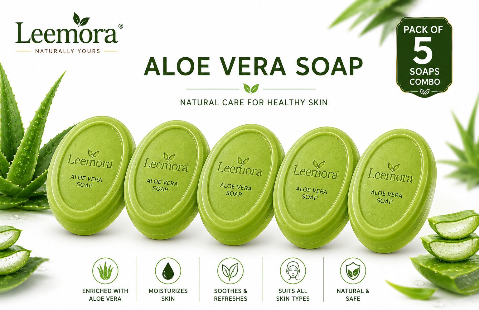 leemora Pure Aloe Vera Herbal Soap Combo | Pack of 5-picture-10