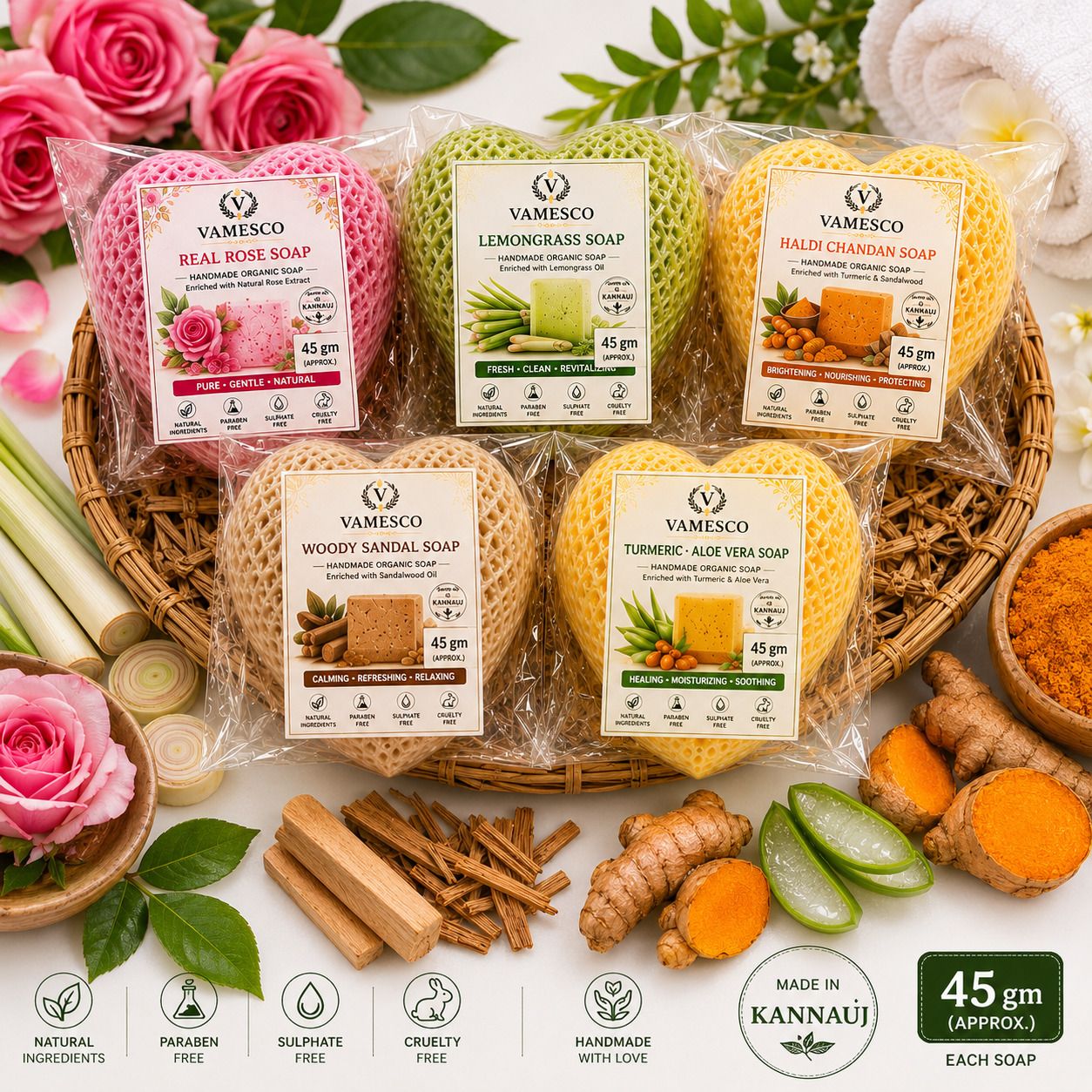 vamesco Organic Handmade Soap Combo Face & Bath Pack of 5 (45 Each))-picture-17