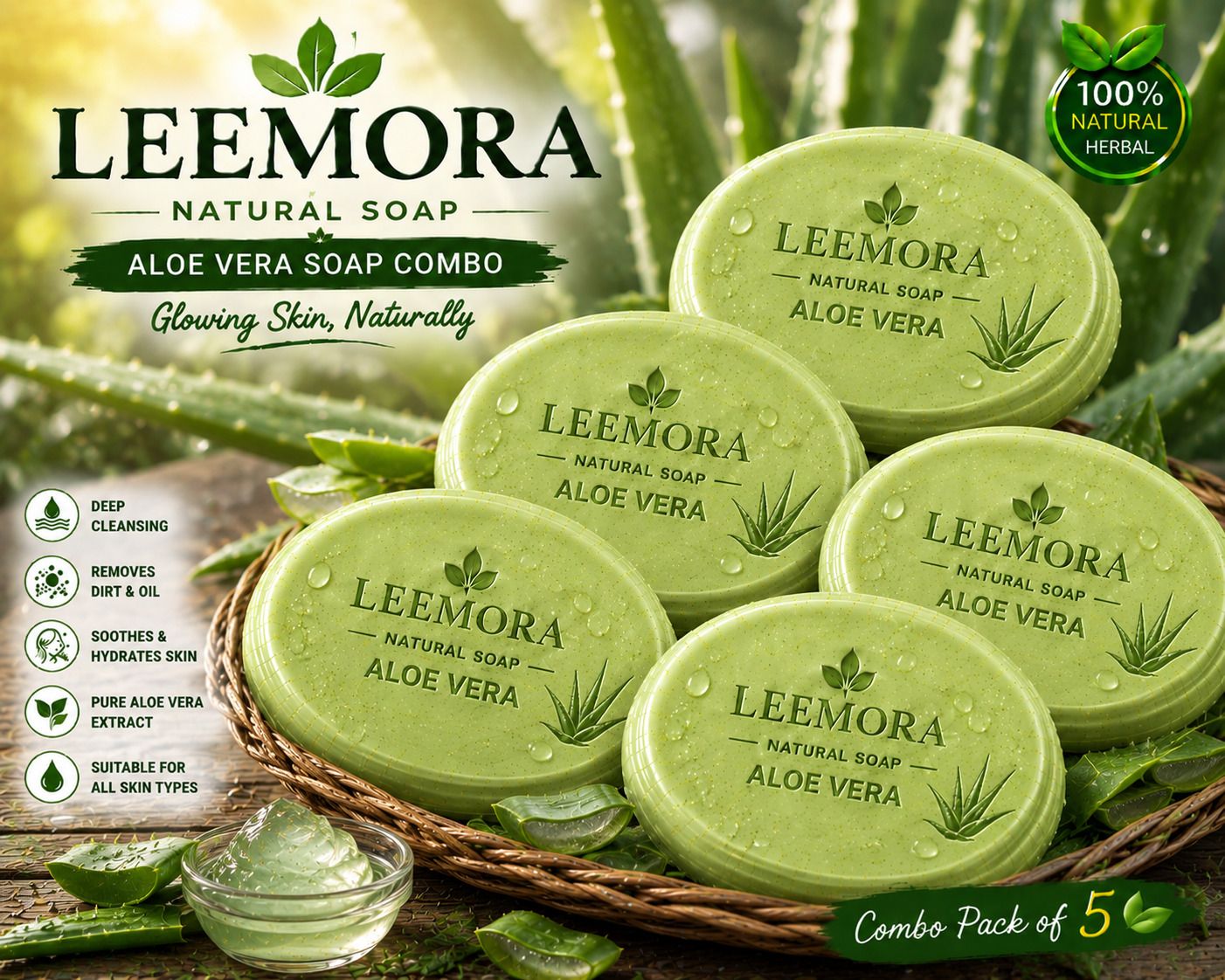 leemora Aloe Vera Oil Bath Soap | Natural Herbal Skin Care Soap | 100g-picture-25