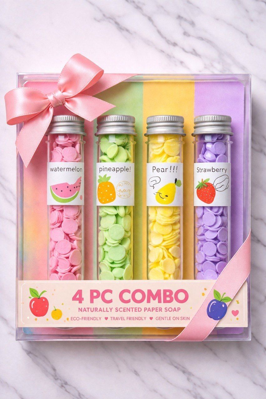 Fruit Fragrance Paper Soap Travel Gift Combo – 4 Tube Portable Hand Wash Sheets-image-22