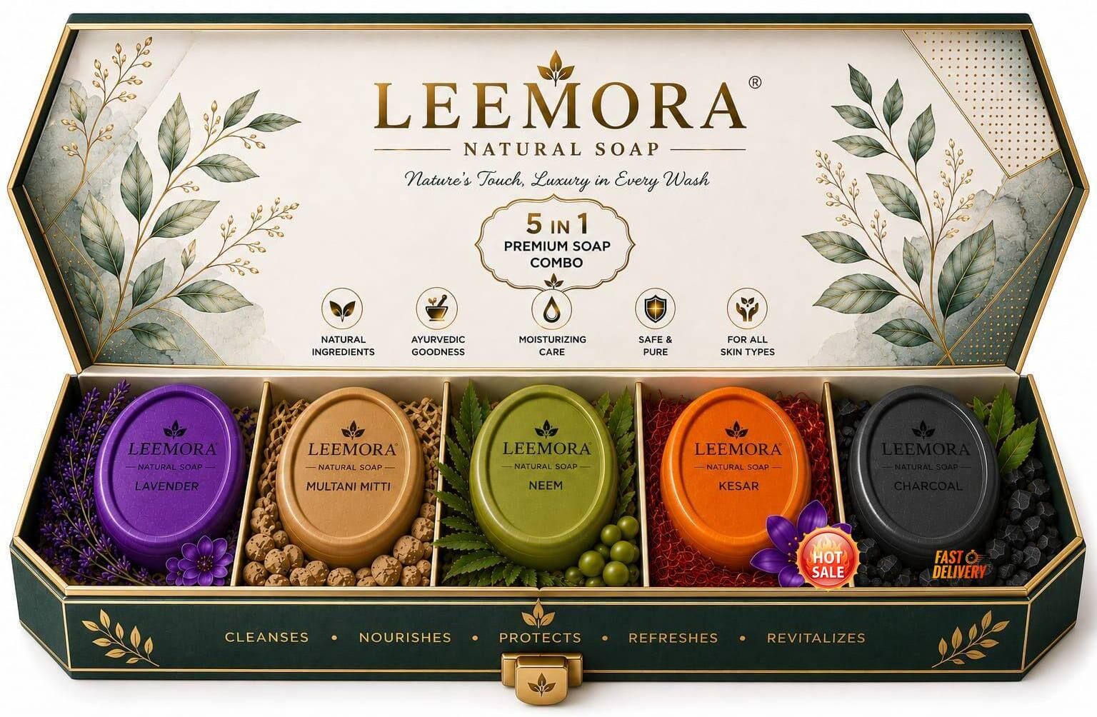 leemora Herbal Soap Combo, Bath Soap Pack of 5-picture-18