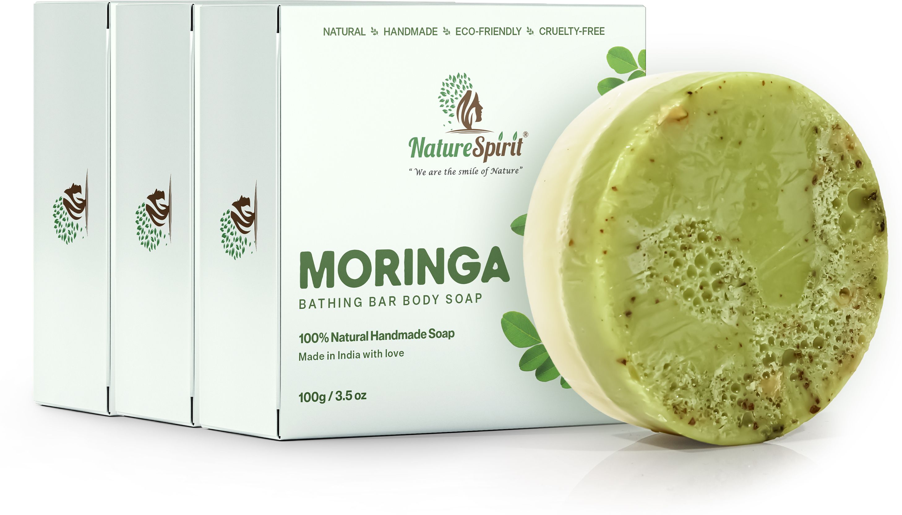 nature's spirit Natural Moringa Olive Coconut Handmade Bath Soap ( Pack of 3 )-picture-11