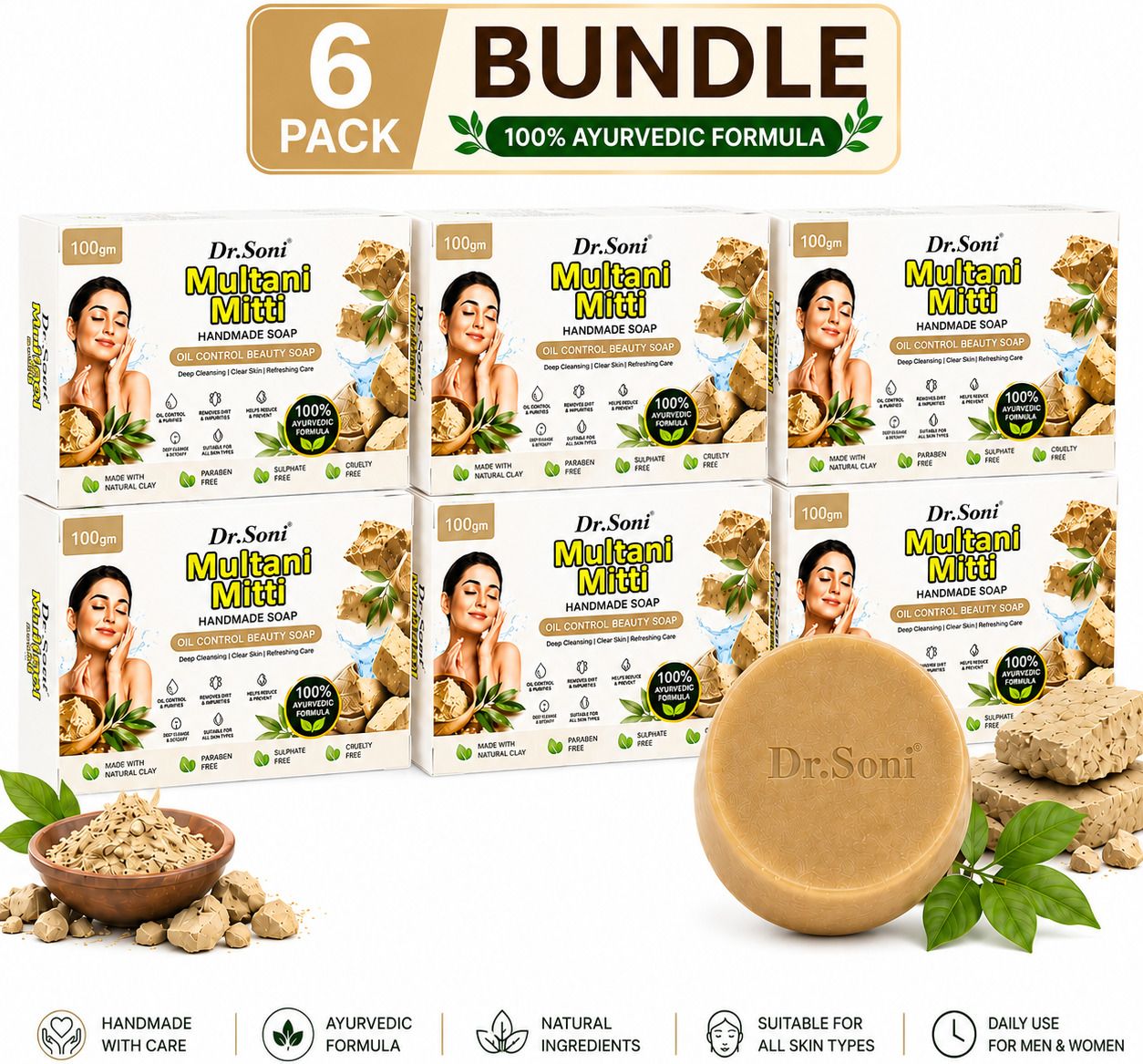 dr.soni Multani Mitti Soap 100g with Vitamin E & Tea Tree Oil Handmade | 6-Pack-picture-34