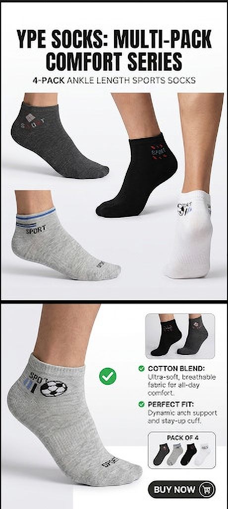 ypesocks Men Printed, Solid Ankle Length-picture-12
