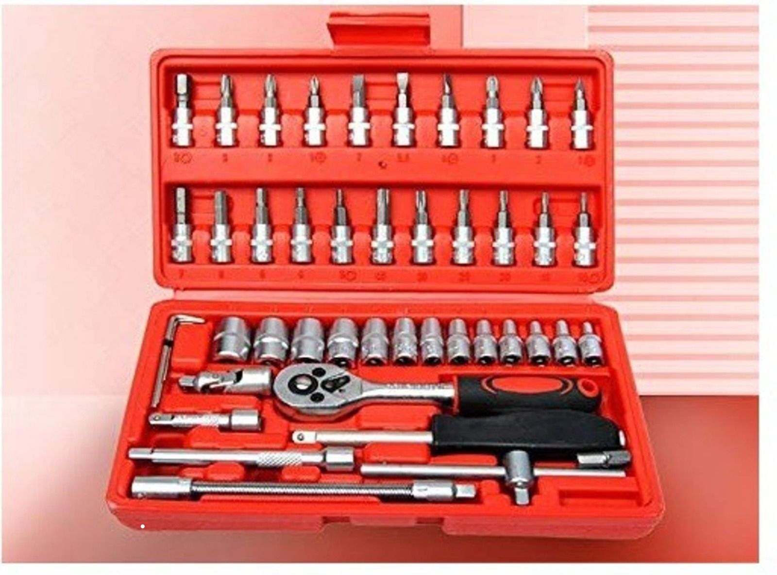 amozkart 46-Piece Household Hand Tool Kit with Socket Set, Screwdriver & Ratchet Case Socket Set-picture-47