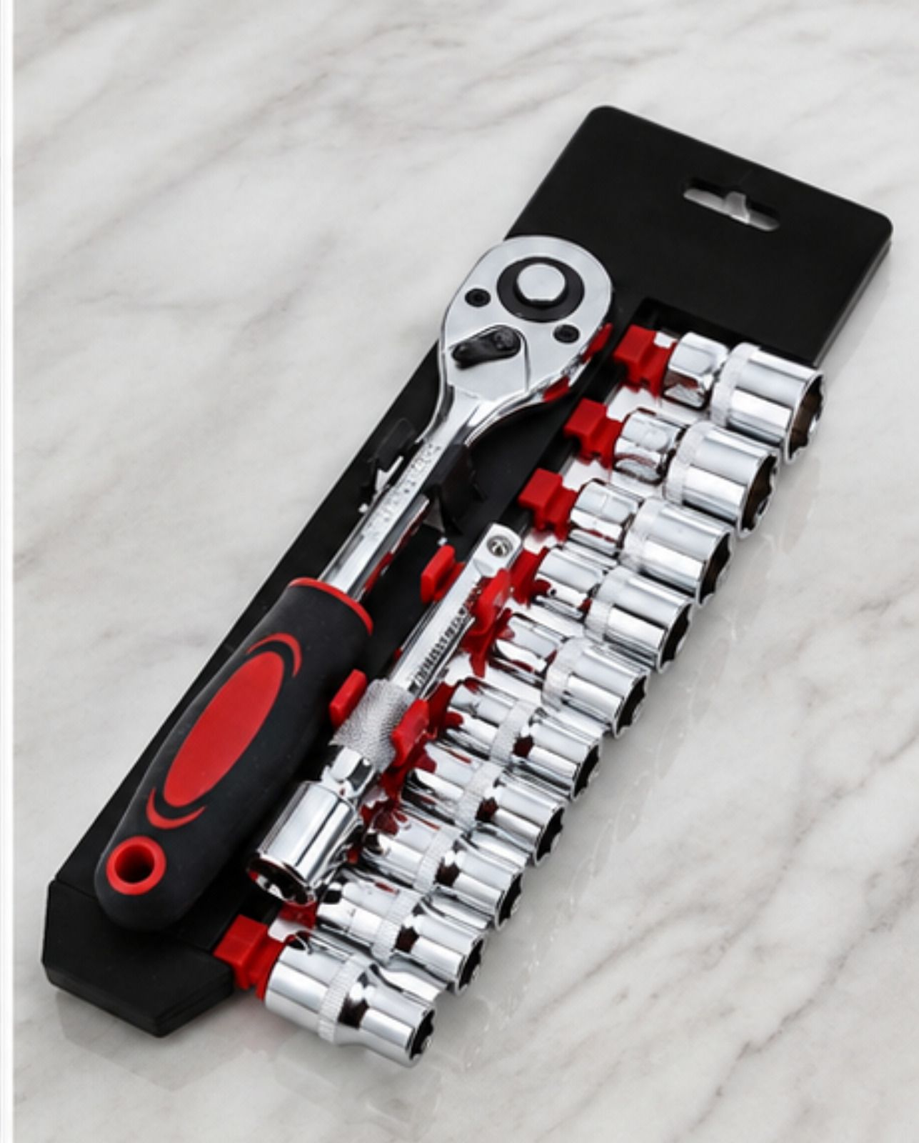 12-Piece CR-V Ratchet Socket Set with Quick Release Reversible Wrench Tool Kit Socket Set-image-34