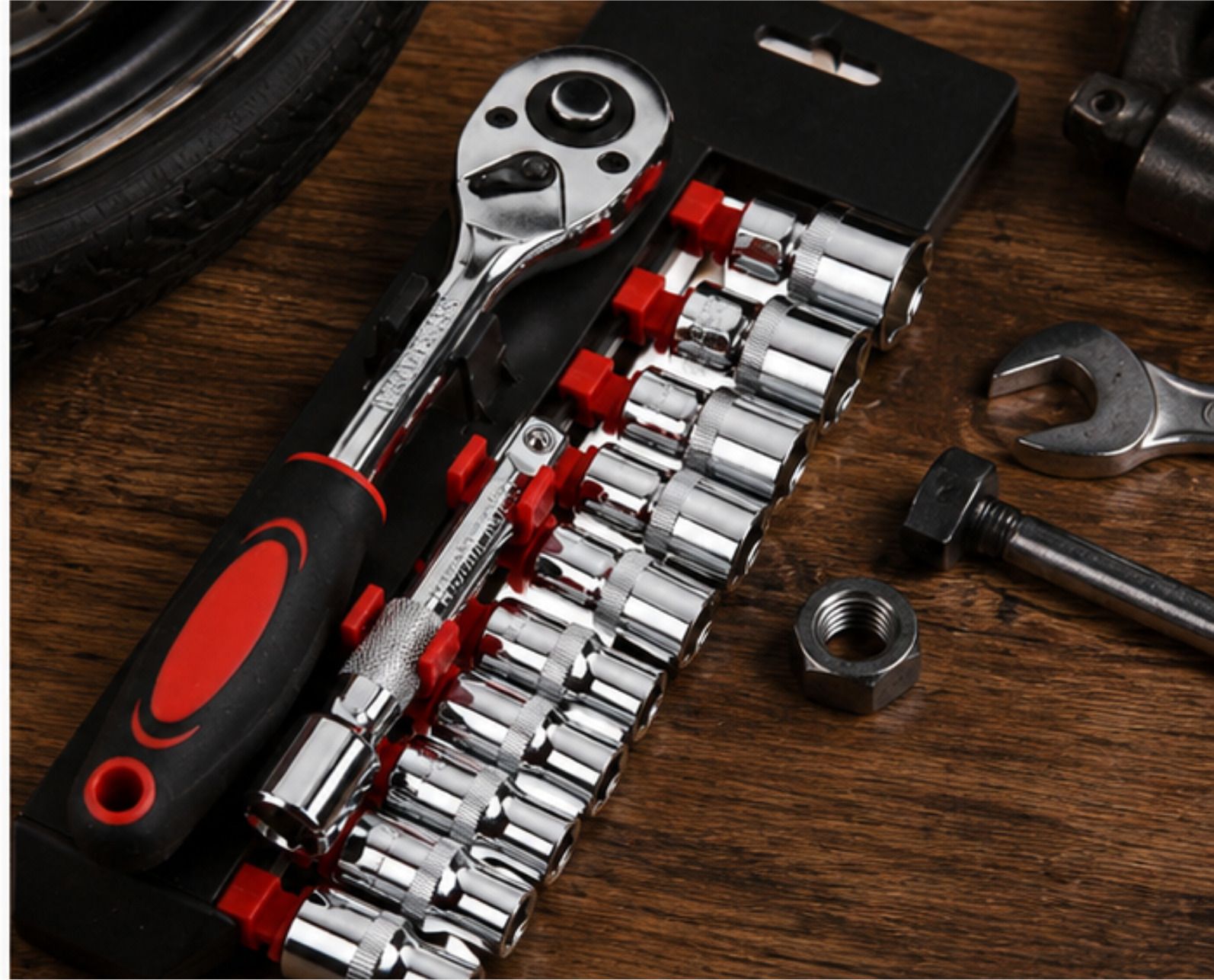 12Pc CR-V Ratchet Socket Set with Extension Bar for Car, Bike, Garage Repair Kit Socket Set-image-25