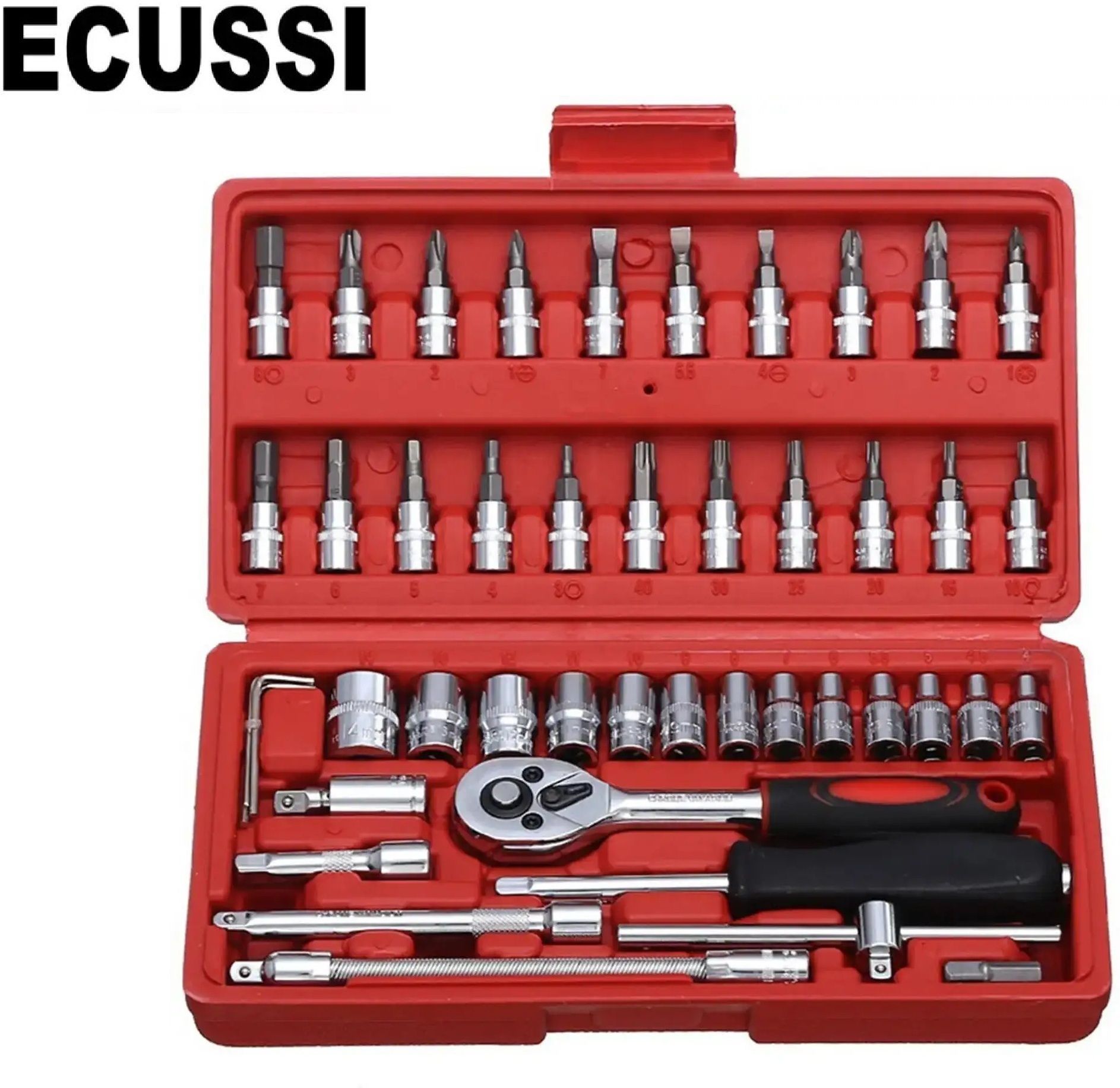 46 Pcs 1/4 Inch Socket Wrench Ratchet Tool Kit with Bits & Case Socket Set-image-43