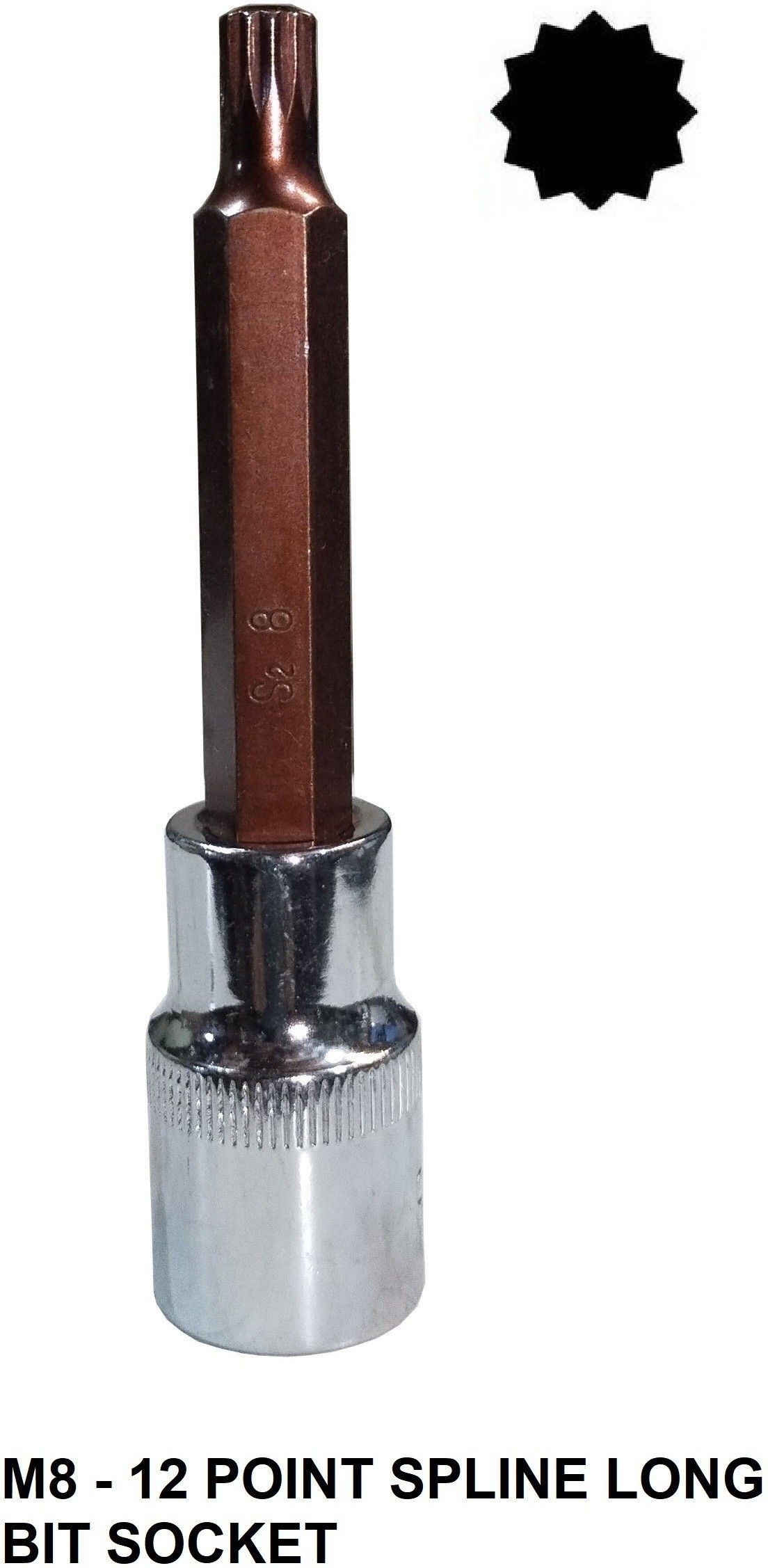 M8 - SPLINE Hardened and Tempered Long Bit Socket 1/2" Drive Socket Set-image-22
