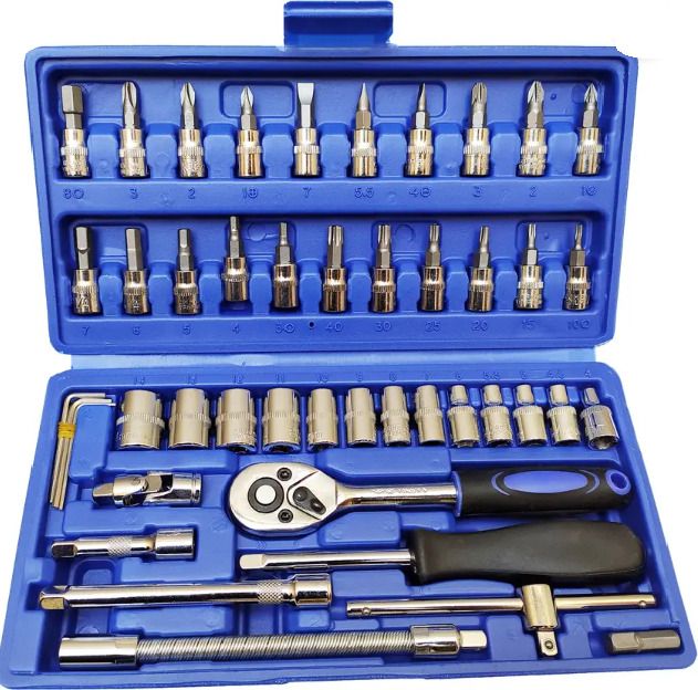 46 in 1 Tool Kit Car Repair Tools Set Socket Set (Pack of 46) Combination Combination Screwdriver Set