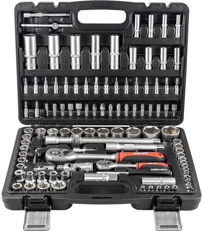 108 Pcs Socket Tool Kit Set | 1/4" & 1/2" Drive CR-V Steel Ratchet Wrench Set Socket Set-image-10