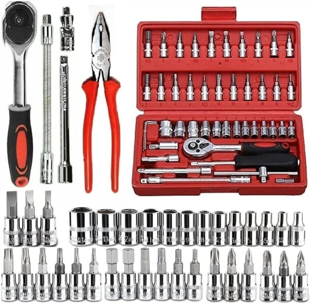 elvion enterprise 46 PCS Socket Wrench Tool Set 1/4 Inch CR-V Ratchet Socket Kit Socket Set-picture-10