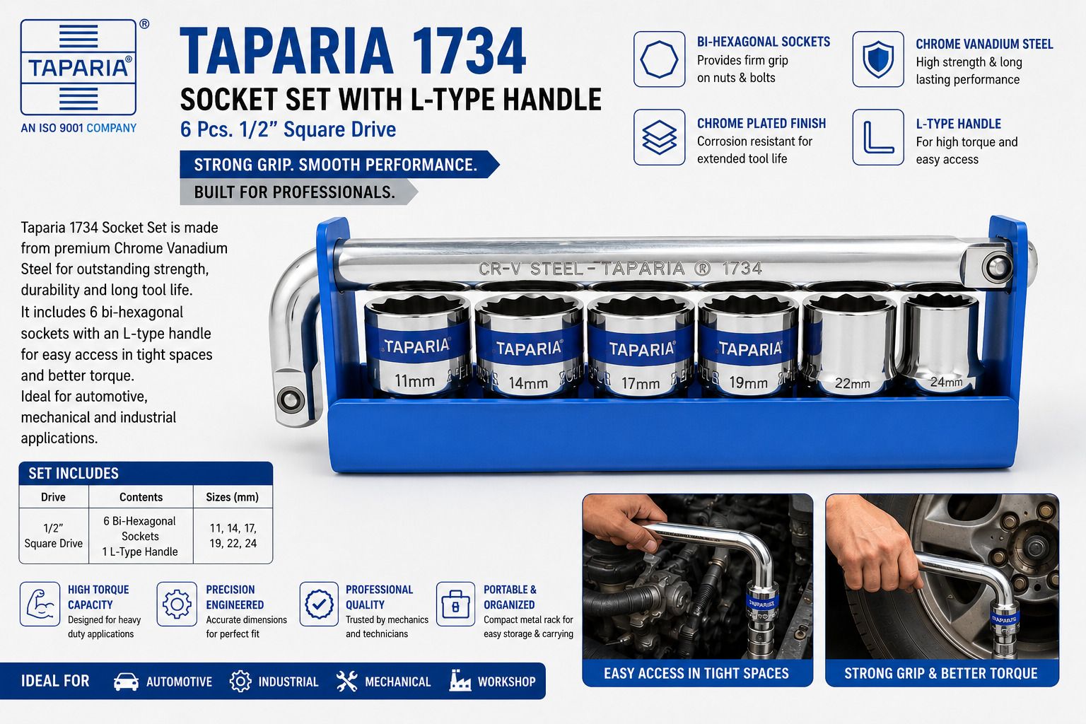 Taparia 1734 S31 HXL 6 pc socket set with L handle Socket Set-picture-35