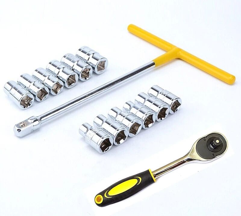 dumdaar Heavy 14Pcs Impact Socket Set T Type Socket Wrench Adapter 1/2 Inch Drive Hex Bit Socket set and 1/2 Inch Ratchet (Size 8-19)mm Socket Set-picture-12