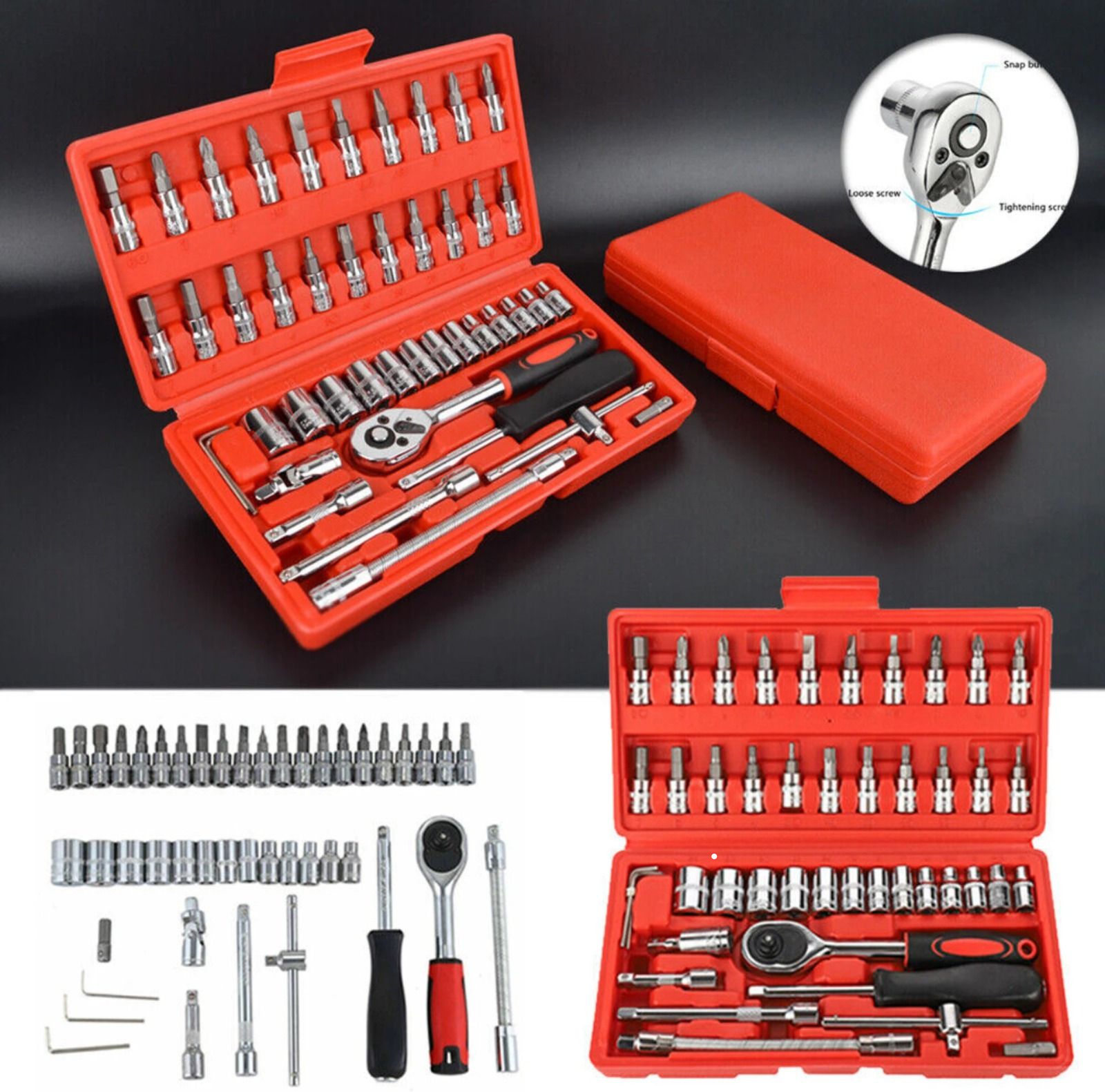 46-Piece Ratchet Torque Wrench Socket Set Car Repair Hand Tool Kit Carry Case Socket Set-image-40