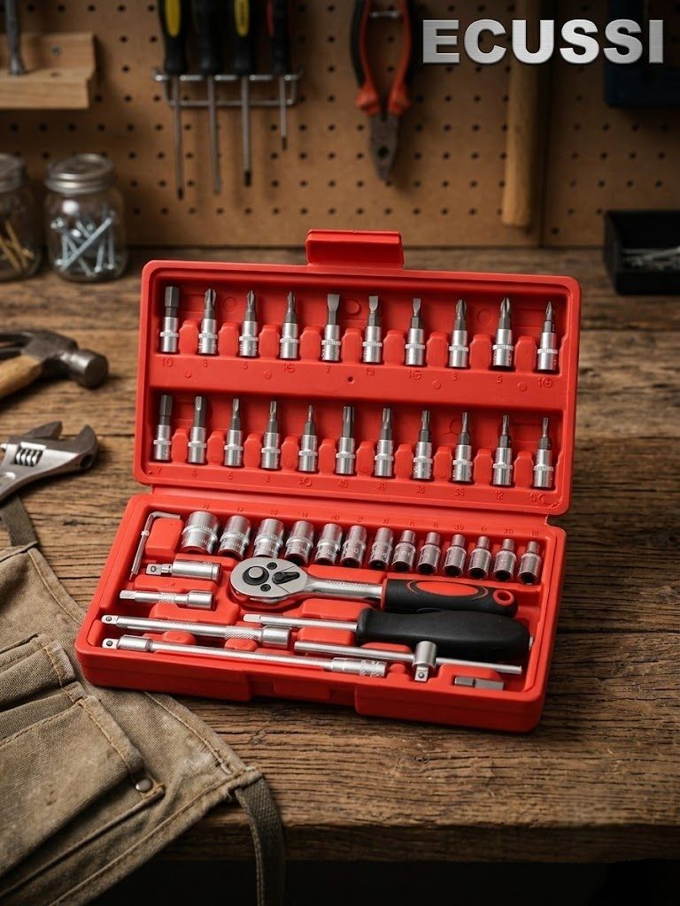 ecussi 46 Piece 1/4 Inch Drive CR-V Socket Wrench Tool Kit with Storage Case Socket Set-picture-26