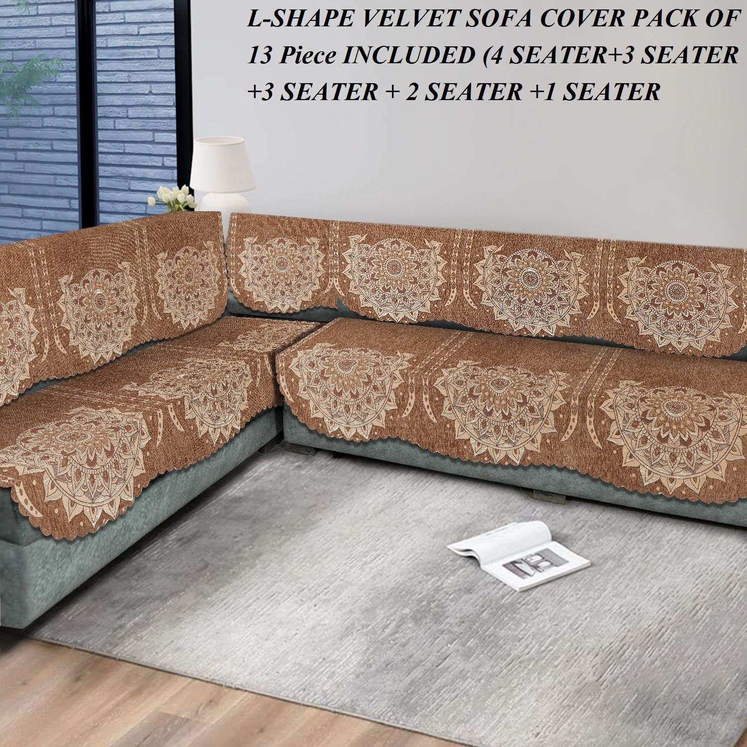L Shape Velvet Sofa Cover Set for Living Room - Printed Sofa Back Slip Covers Sofa Fabric