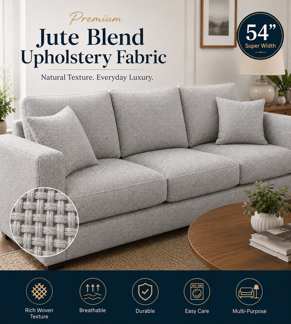 Jute Blend Sofa Upholestry Fabric 54 Inches Width Ideal for Sofa, Curtains, Cushion Covers, Tote Bags & DIY Projects Sofa Fabric-image-10