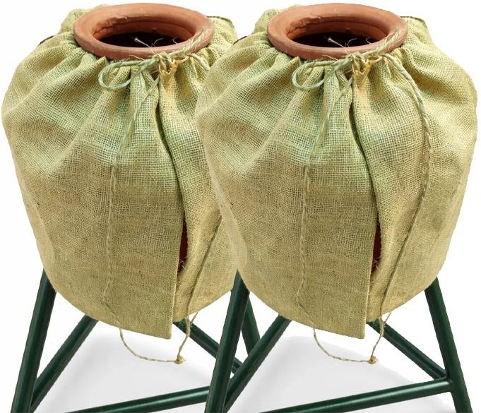 Traditional Clay Matka Water & Jute Cover for Natural Cooling Jute Matka Cover Pack 2 Sofa Fabric-image-0