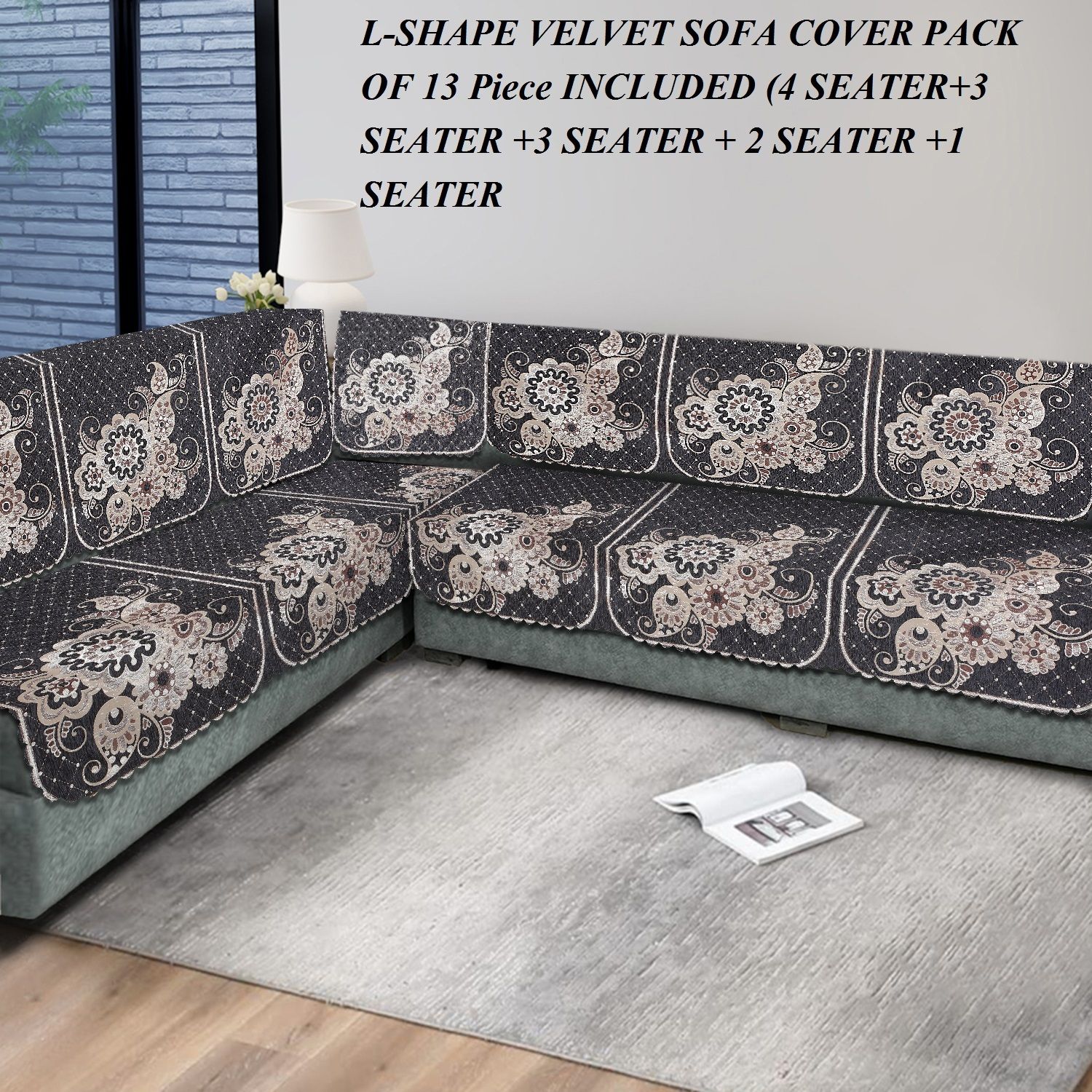 laying style L Shape Velvet Sofa Cover Set for Living Room - Printed Sofa Back Slip Covers-3 Sofa Fabric-picture-43