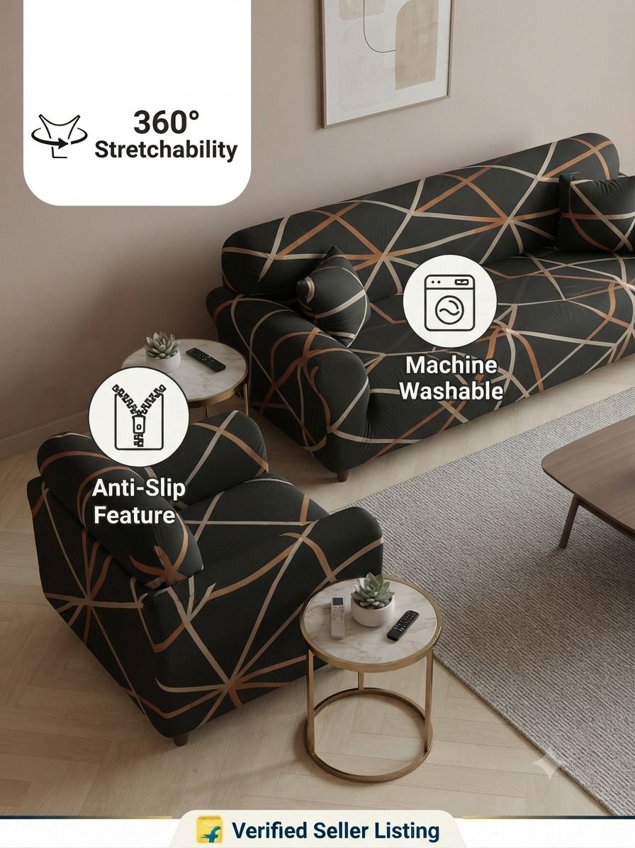 ELASTIC-BLACK-001 POLYESTER 3+1+1 SOFA COVER Sofa Fabric-image-10