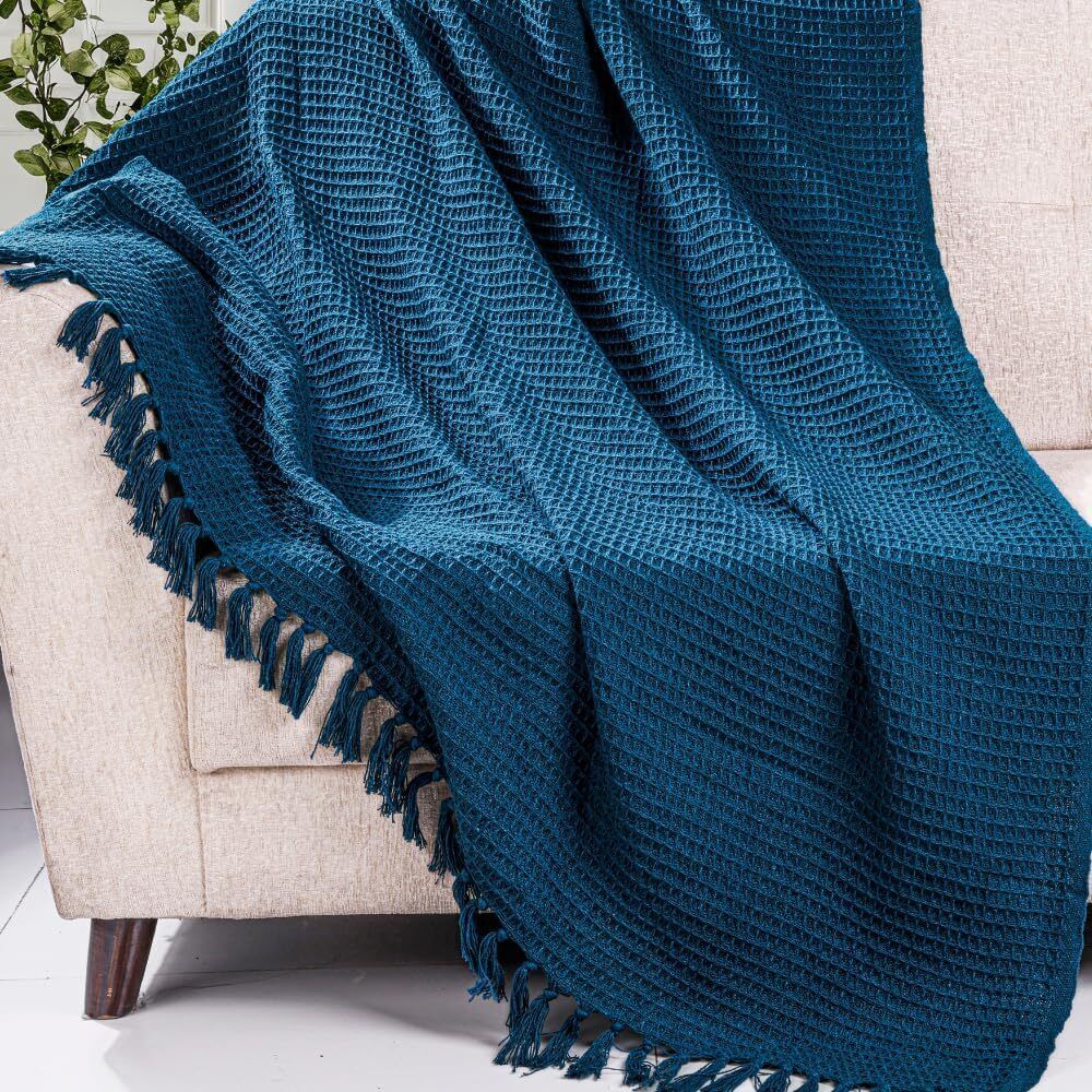 Cotton Sofa Throw Blanket Waffle Texture with Tassels for Couch Sofa Fabric-image-32