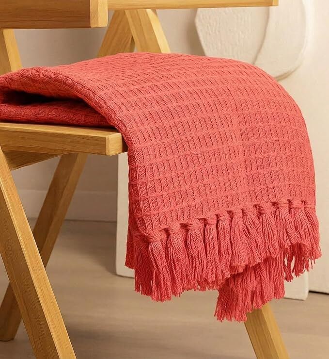 rudra home Cotton Sofa Throw Blanket Waffle Texture with Tassels for Couch Sofa Fabric-picture-12