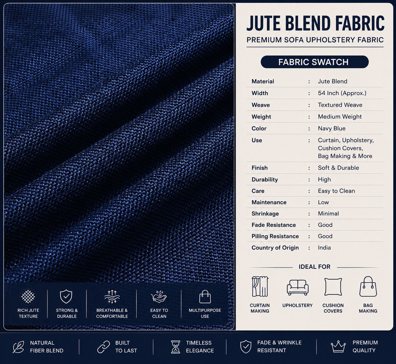 Jute Blends 54 Inches Width - 1 Meter Unstitch Fabric For Sofa, Cushion Cover, Curtain, Tote Bag Making Sofa Fabric-image-21