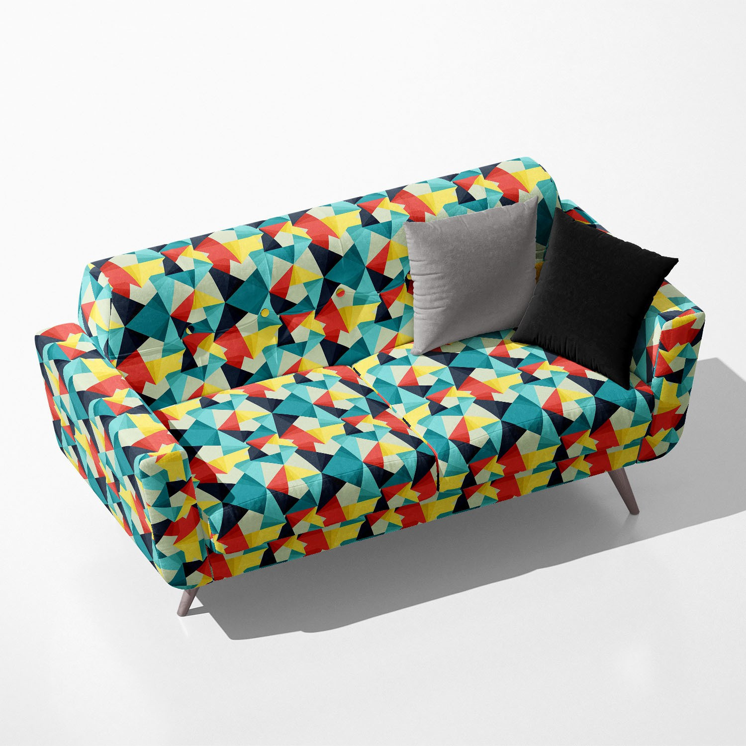 artzfolio AZ5008046SOF_FB_RF_R-SP_D56^80_VL Abstract Colorful Triangle Pattern Velvet Sofa Fabric Sofa Fabric image 1