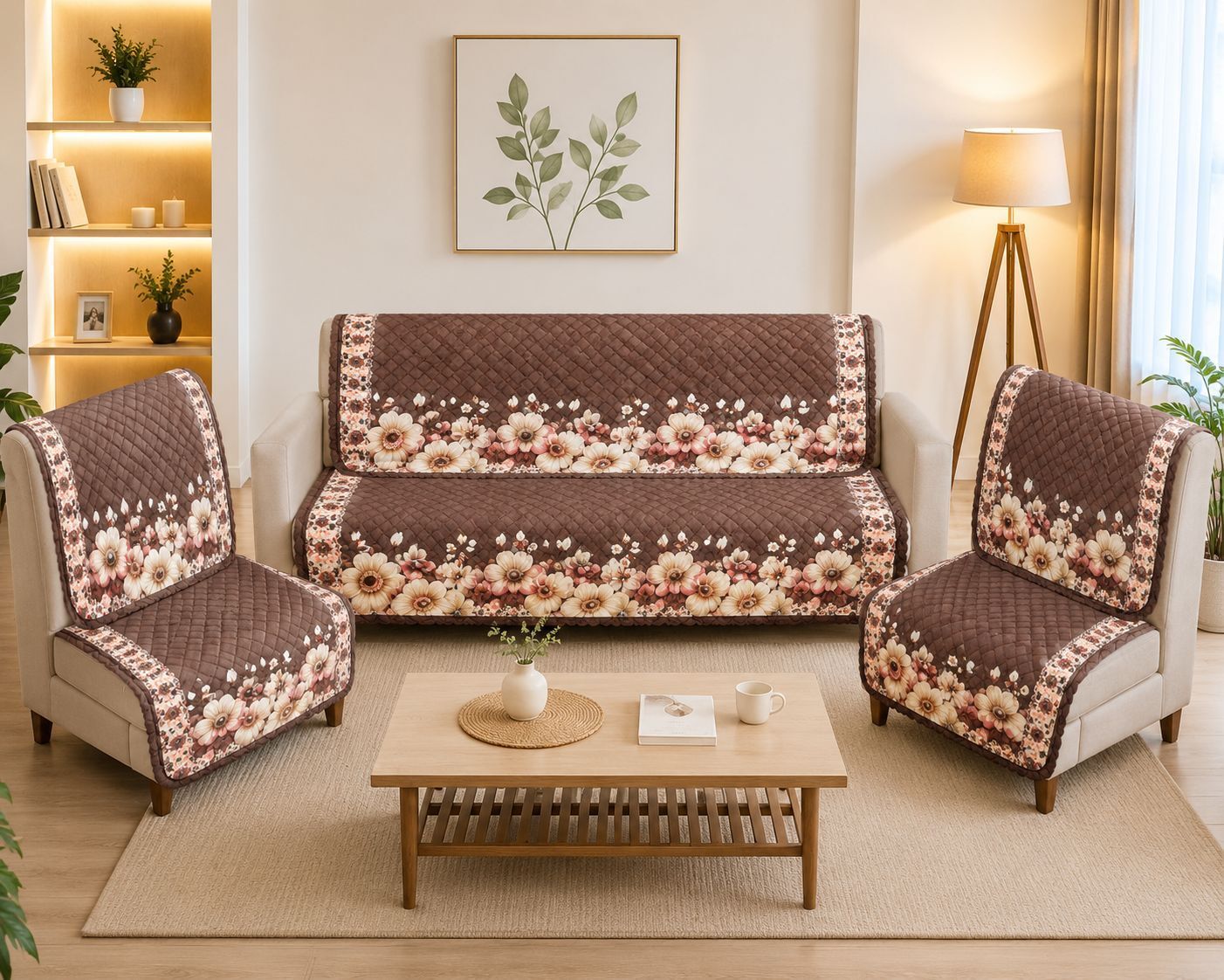 comfort shoppy CSSC_27 5 Seater Velvet Sofa Cover, Sofa Cover for 3 seater + 2 chair Sofa Covers Sofa Fabric-picture-13