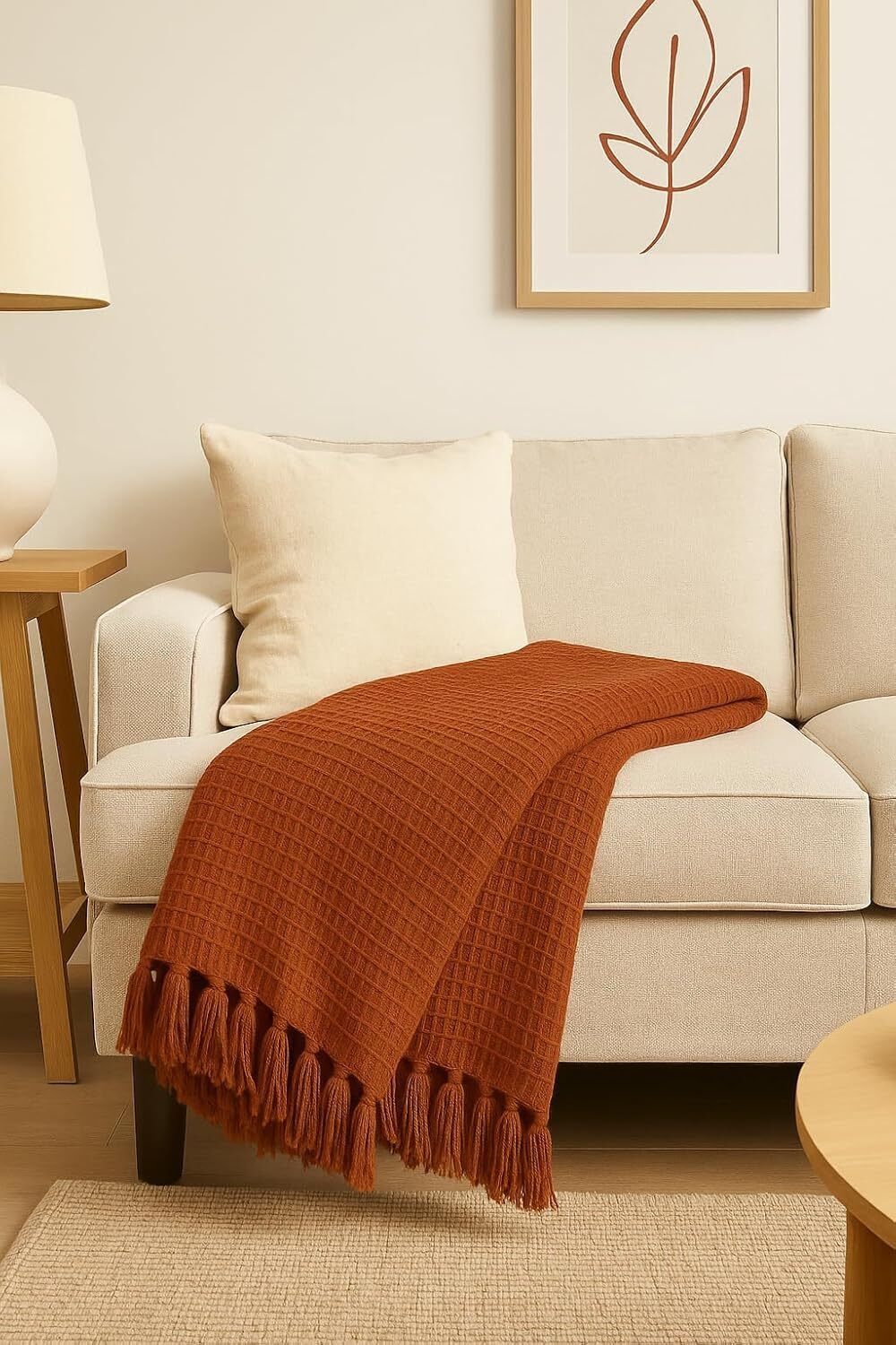 Cotton Sofa Throw Blanket Waffle Texture with Tassels for Couch Sofa Fabric-image-34