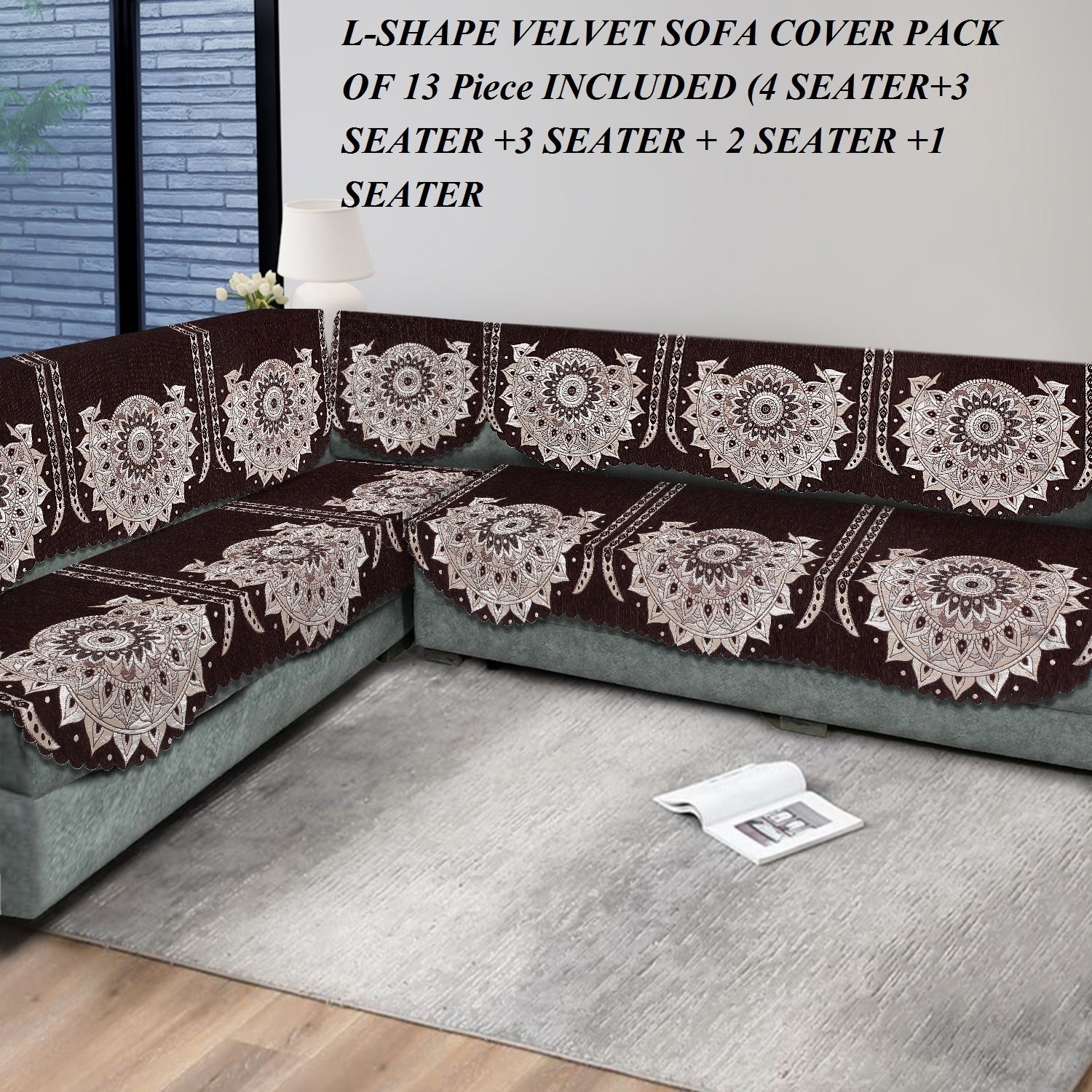 laying style L Shape Velvet Sofa Cover Set for Living Room - Printed Sofa Back Slip Covers -1 Sofa Fabric-picture-39