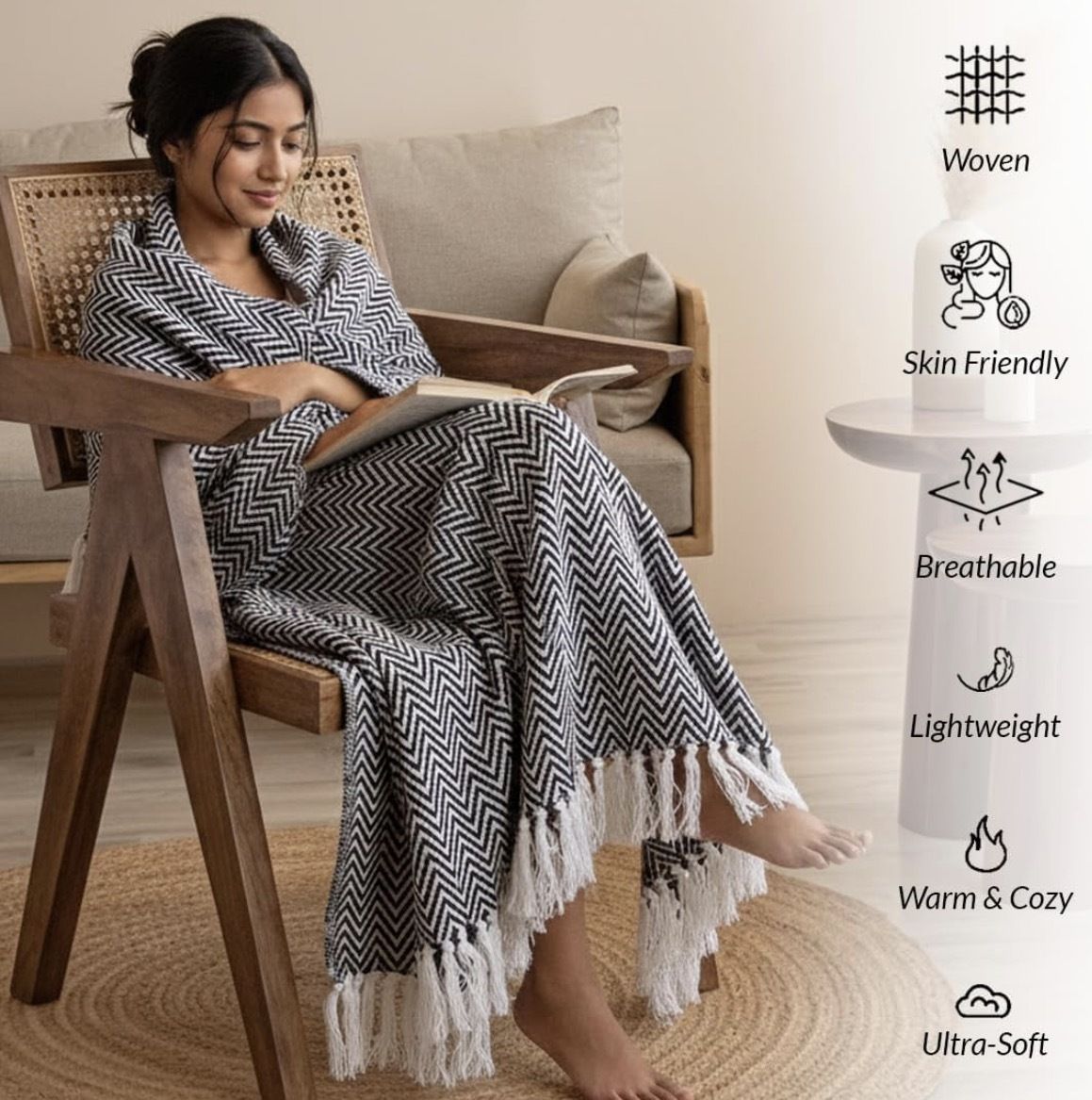 RUDRA HOME Zigzag Cotton Throw Blanket Soft & Skin-Friendly Woven Sofa/Bed/Travel Blanket|50x60 Inches Sofa Fabric-image-44