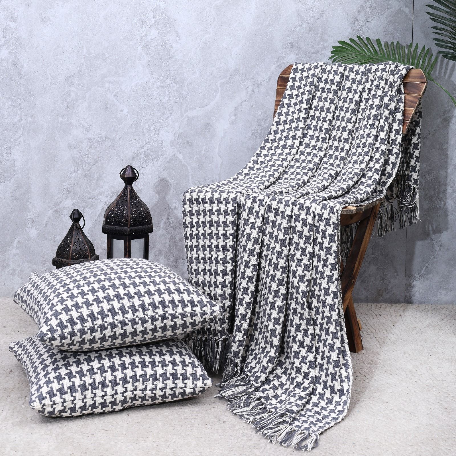 Houndstooth Sofa Throw sofa throw with 2 cushion combo Sofa Fabric-image-36