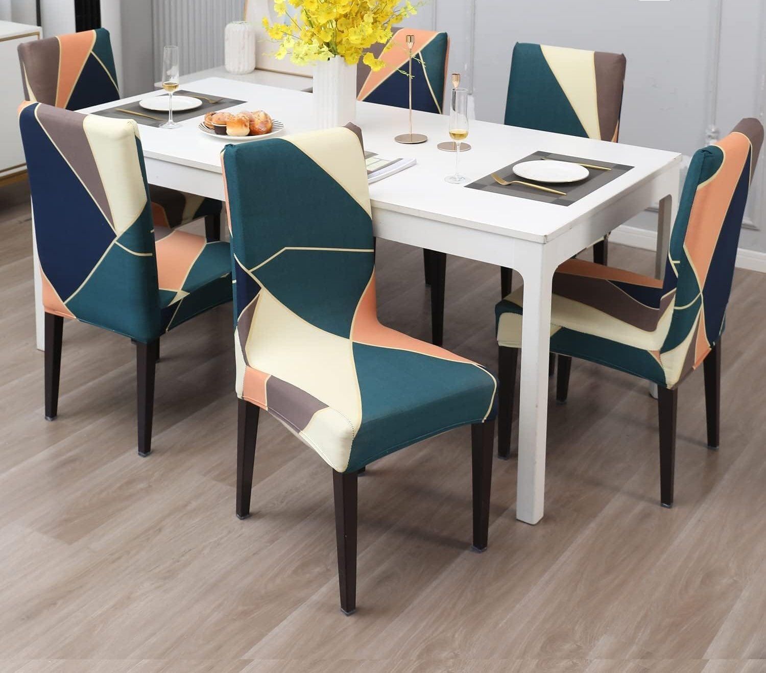 Pollycotton Strechable Dining table Chair Cover set of 6 multi1 6 set of chair cover Sofa Fabric-image-31