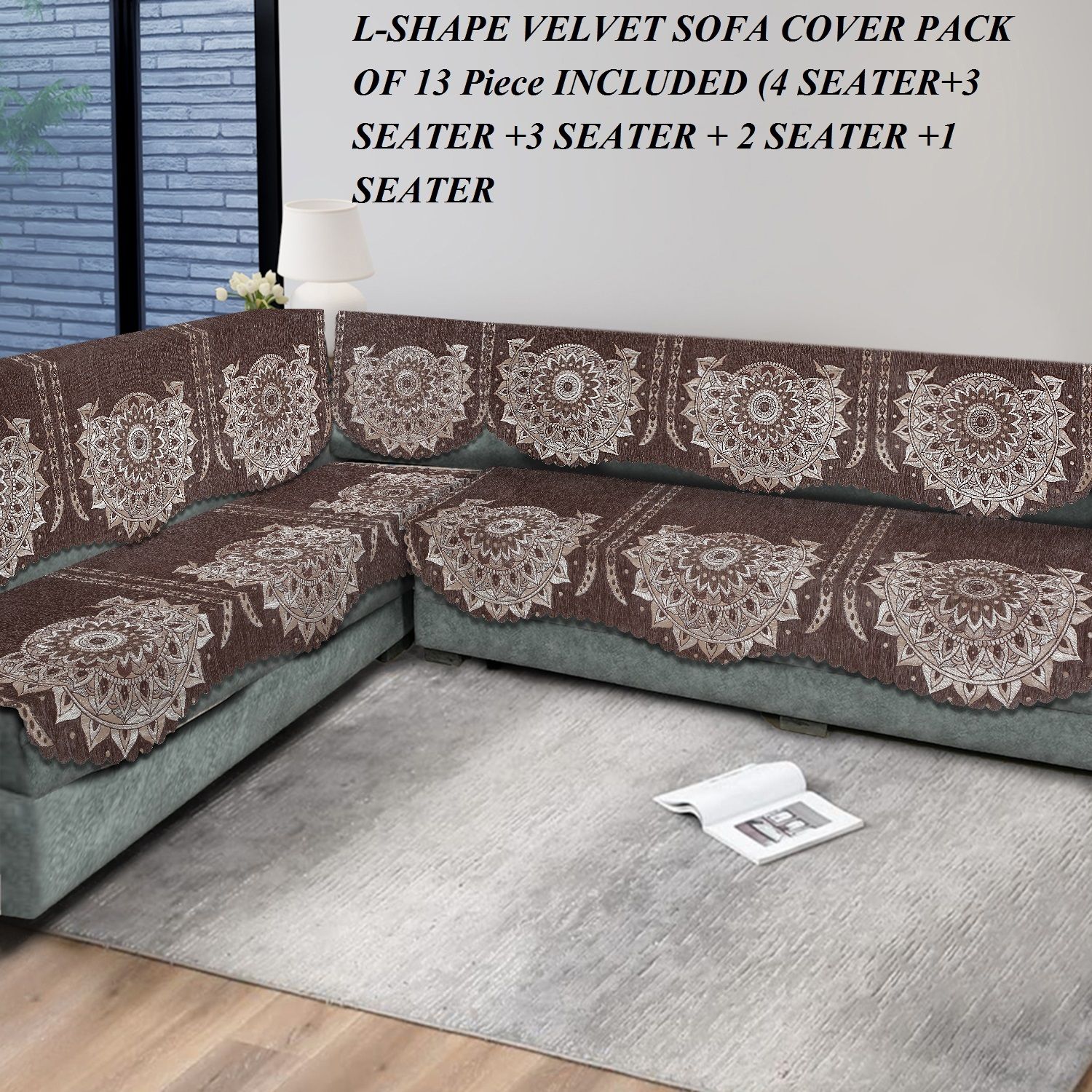 laying style L Shape Velvet Sofa Cover Set for Living Room - Printed Sofa Back Slip Covers-2 Sofa Fabric-picture-29