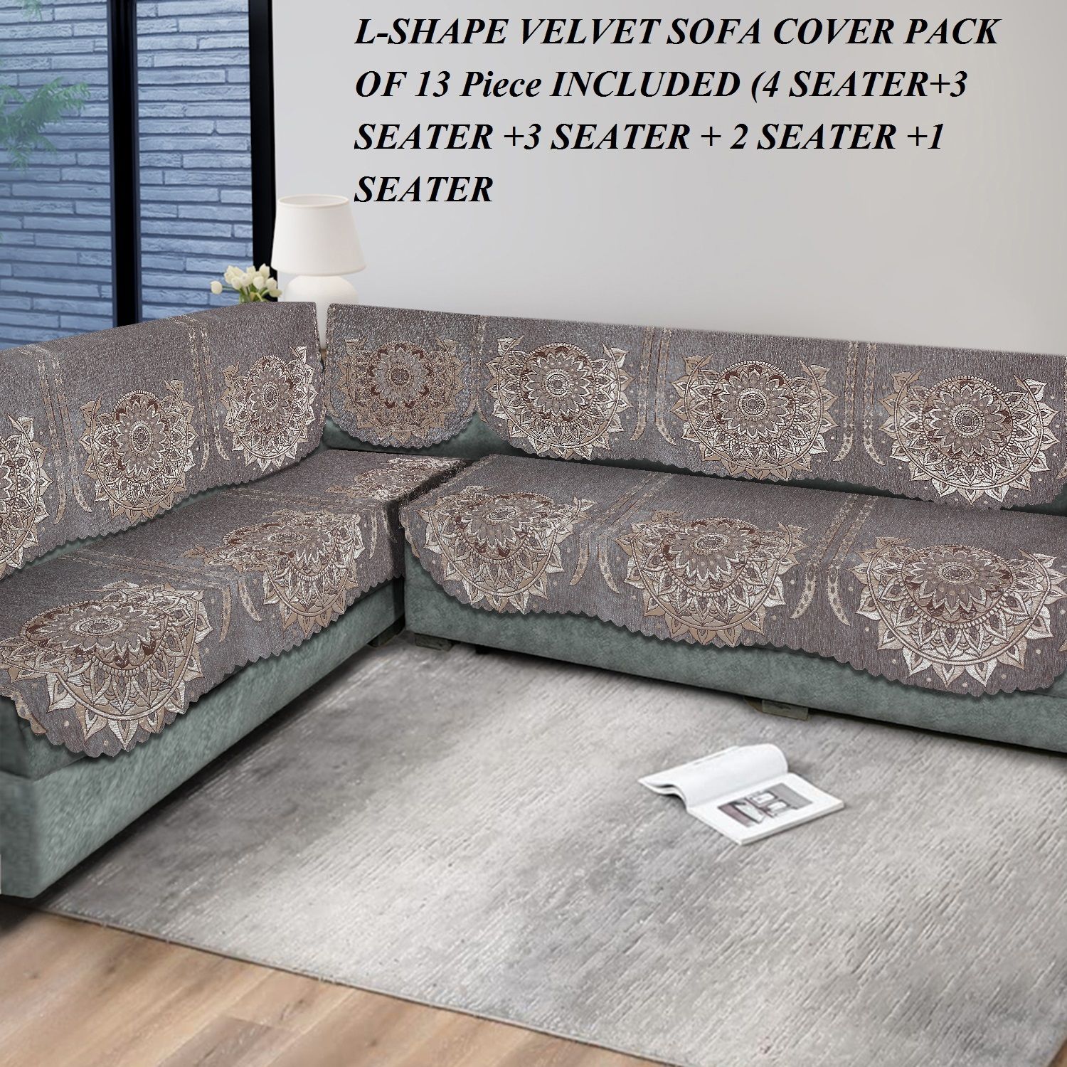 L- Shape Velvet Sofa Cover Set for Living Room - Printed Sofa Back Slip Covers . Sofa Fabric
