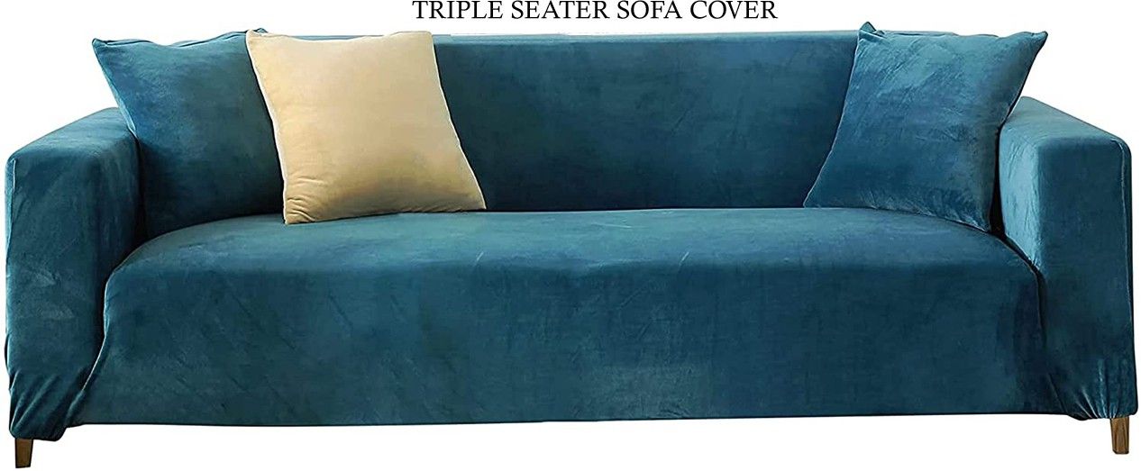 house of quirk Velvet Plush Universal Sofa Cover Big Elasticity Cover for Couch Flexible Stretch Sofa Slipcover (Teal, Triple Seater) Sofa Fabric-picture-19