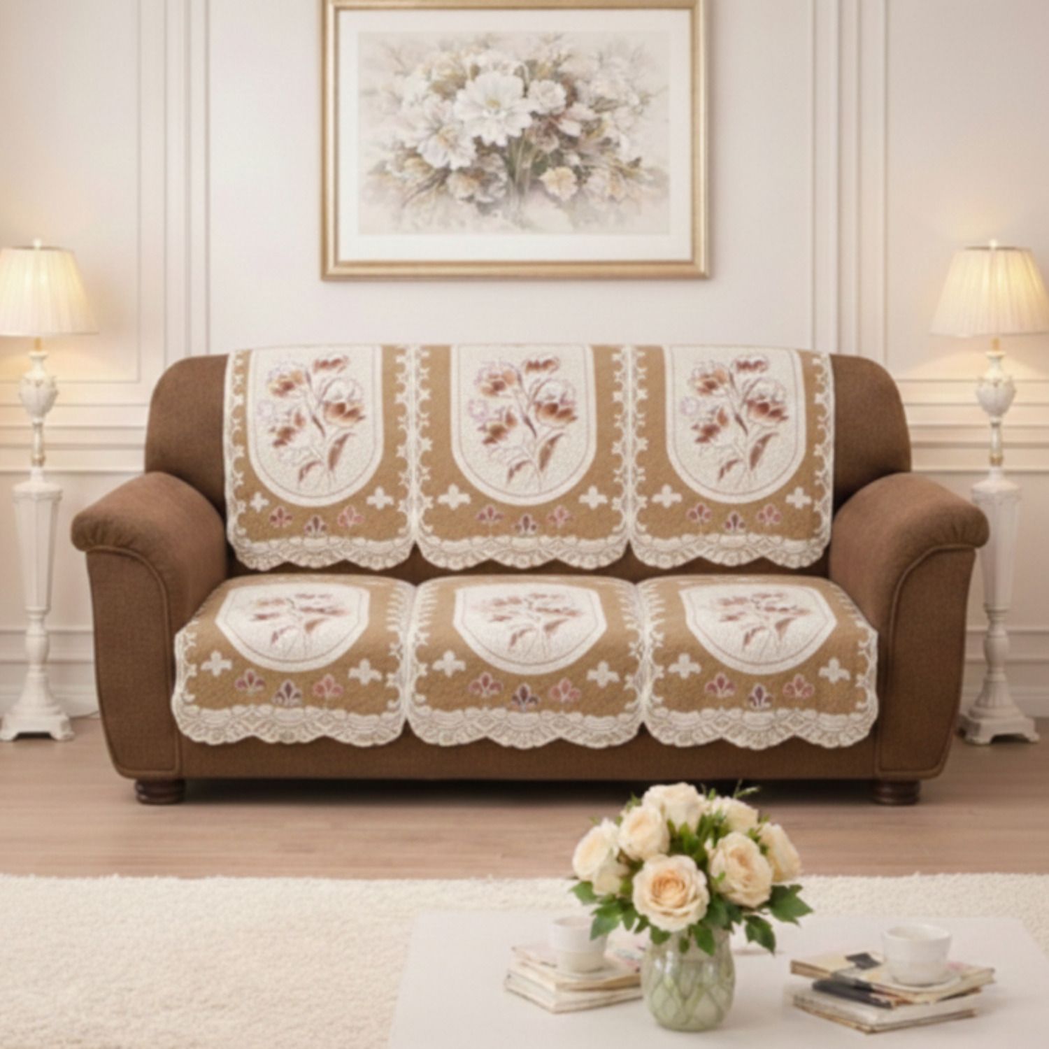 RSC-1 Cotton 3+1+1 Floral Printed Sofa Slipcover for Living Room Sofa Fabric