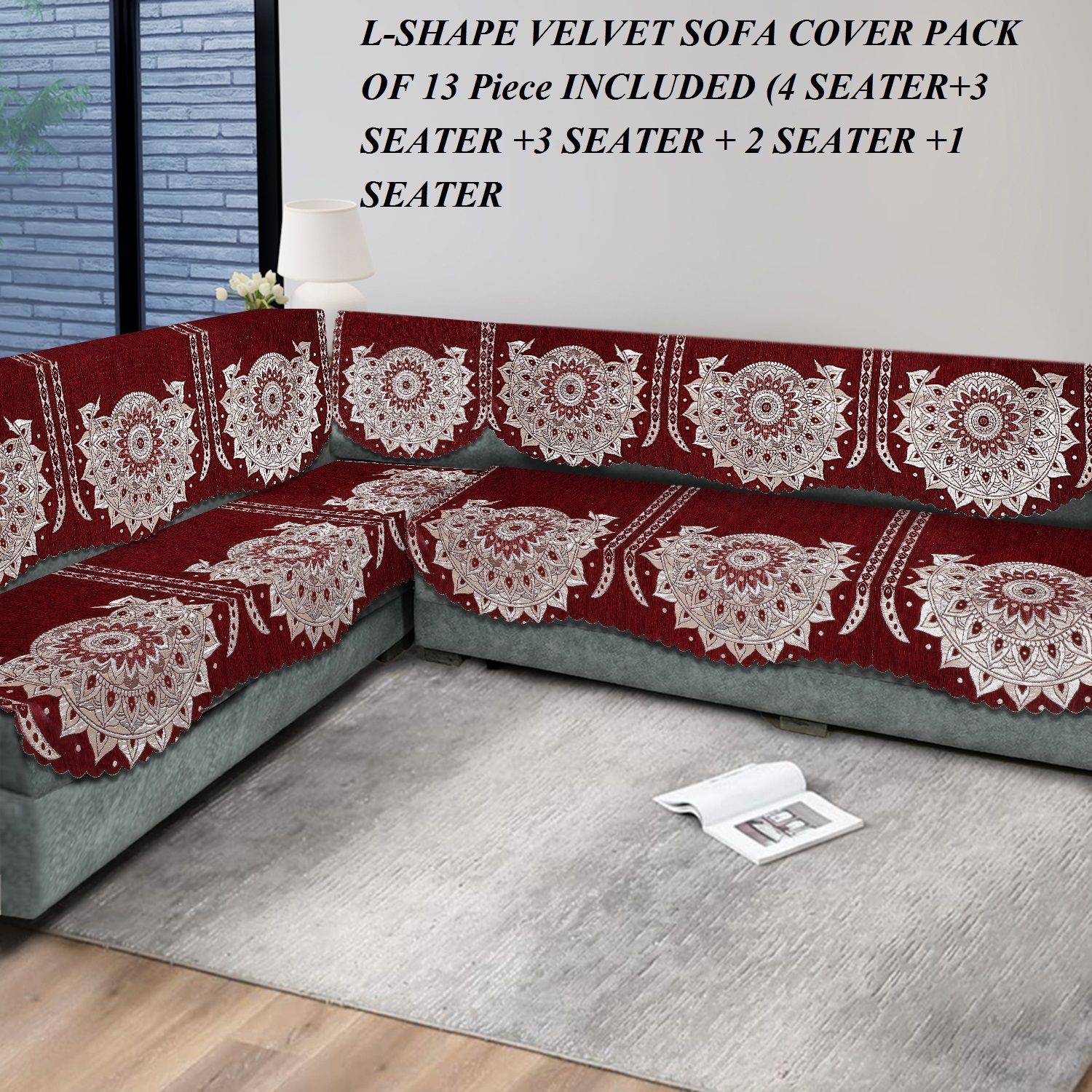 laying style L Shape Velvet Sofa Cover Set for Living Room - Printed Sofa Back Slip Covers-6 Sofa Fabric-picture-25