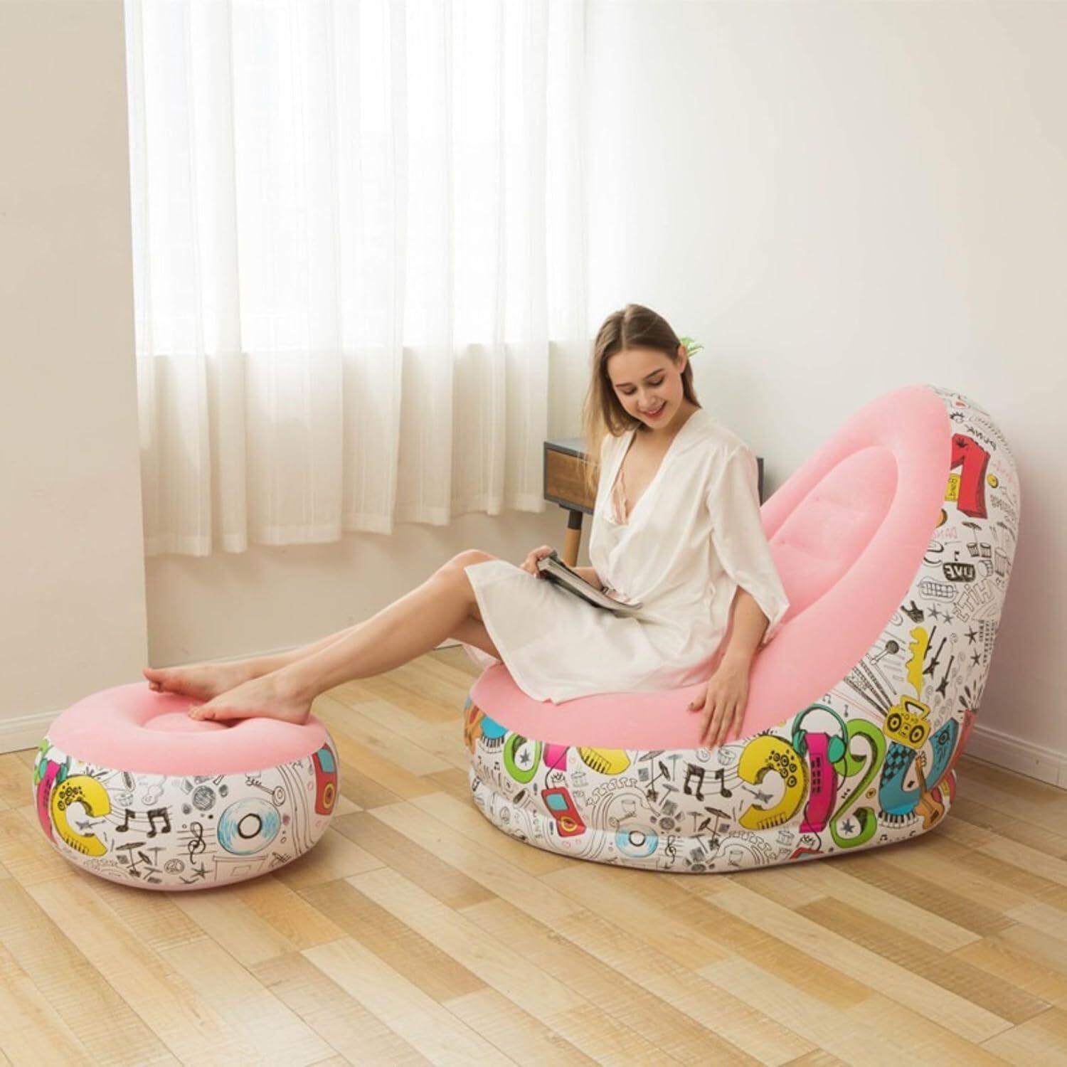 best1 Inflatable Lounge Chair with Footrest 2-in-1 Air Sofa Sofa Fabric-picture-31